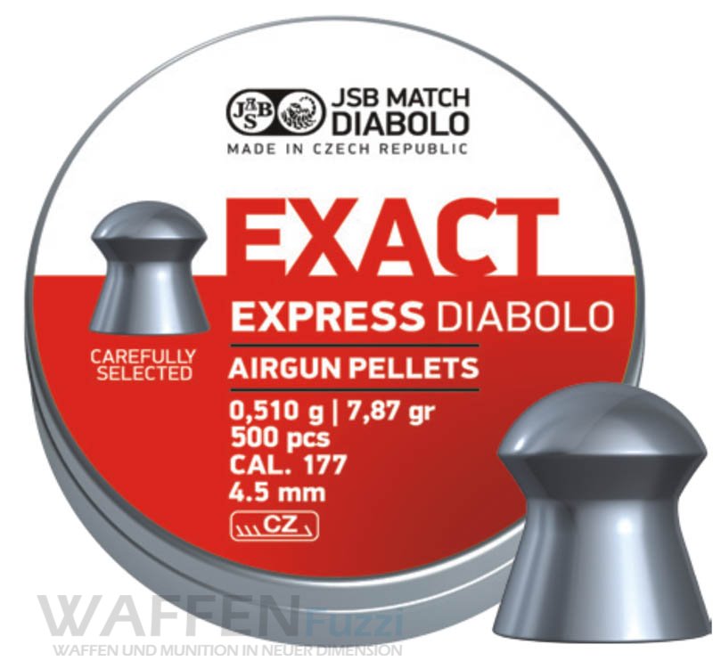 JSB-Exact-Express-4-52mm JSB Exact Express Rundkopf Diabolo 4,52 mm Luftgewehrkugel für konstante Flugbahn