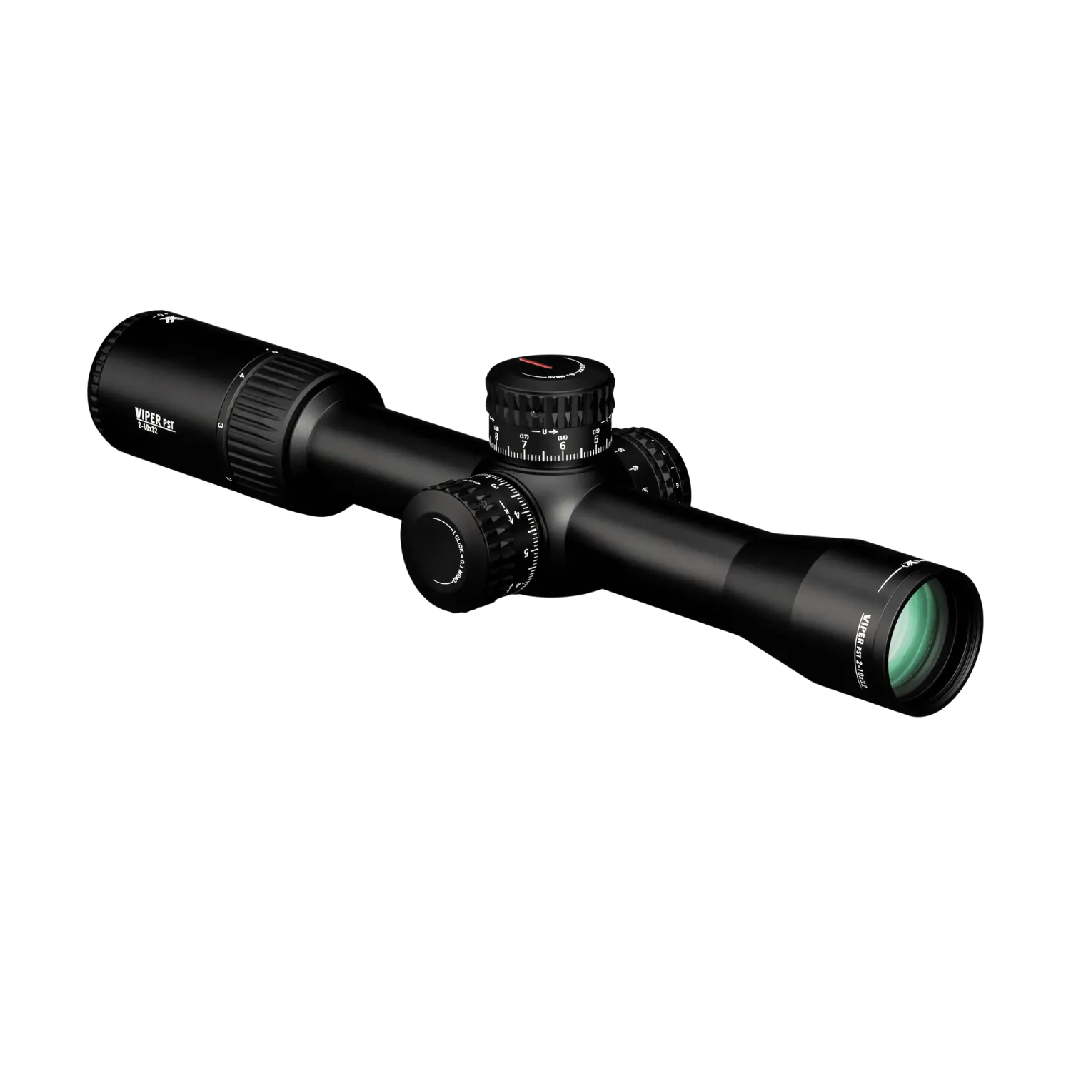 Vortex Zielfernrohr Viper PST Gen II 2-10x32 FFP MRAD Vortex Zielfernrohr Viper PST Gen II 2-10x32 FFP MRAD: seitliche Ansicht mit verstellbaren Turm.