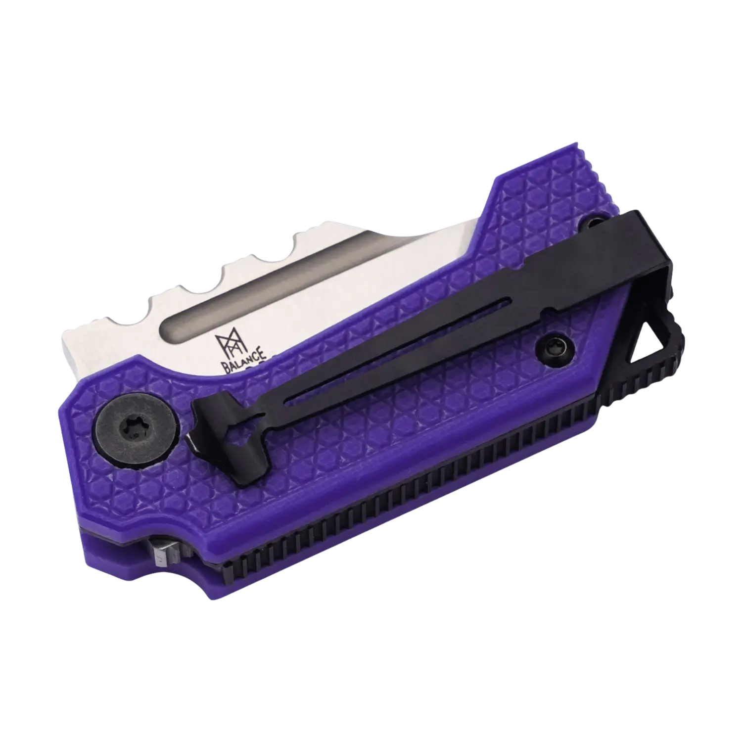 Midgards Messer Thunrar Nano Folder Lila Kleines Taschenmesser Thunrar Nano mit lila Griff und schwarzem Clip, teilweise ausgeklappte gezackte Klinge