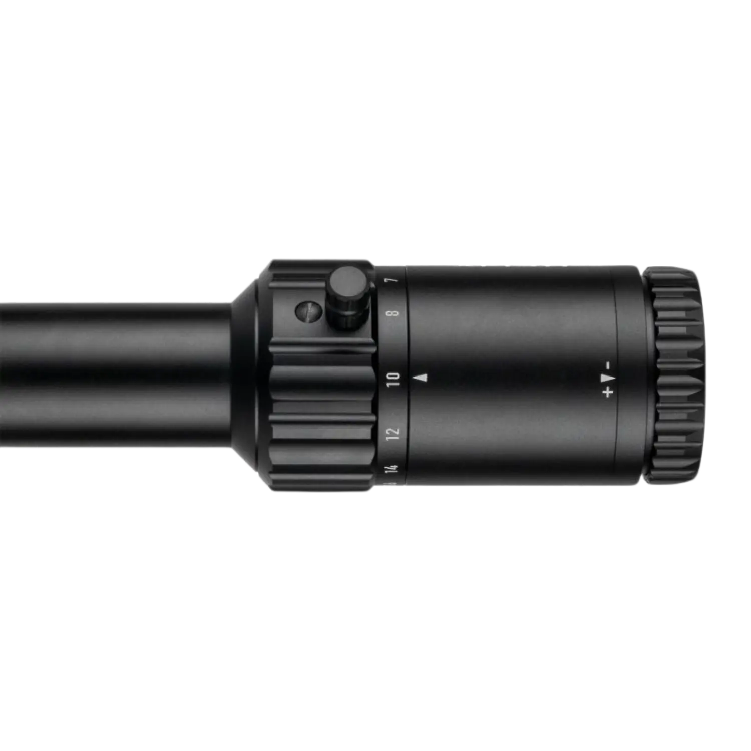 Schwarzes Zielfernrohr Element Optics Helix Gen2 4-16x44 mit Einstellskala und Rändelung am Vergrößerungsring.