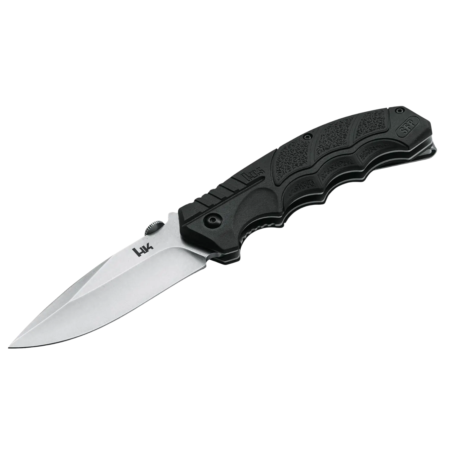 Heckler & Koch SFP Tactical Folder Klappmesser mit schwarzem Griff und silberner Klinge