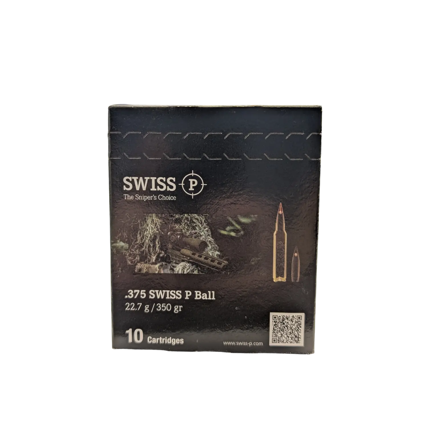 SWISS P Kaliber .357 SWISS P Ball 350gr Eine Schachtel Büchsenmunition von der Marke Swiss P im Kaliber .375Swiss P Ball