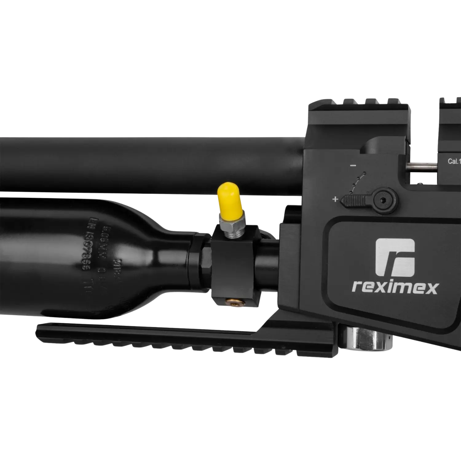 Detailaufnahme einer Reximex mit gelbem Ventil, zeigt die Ventil- und Drucksystemdetails.