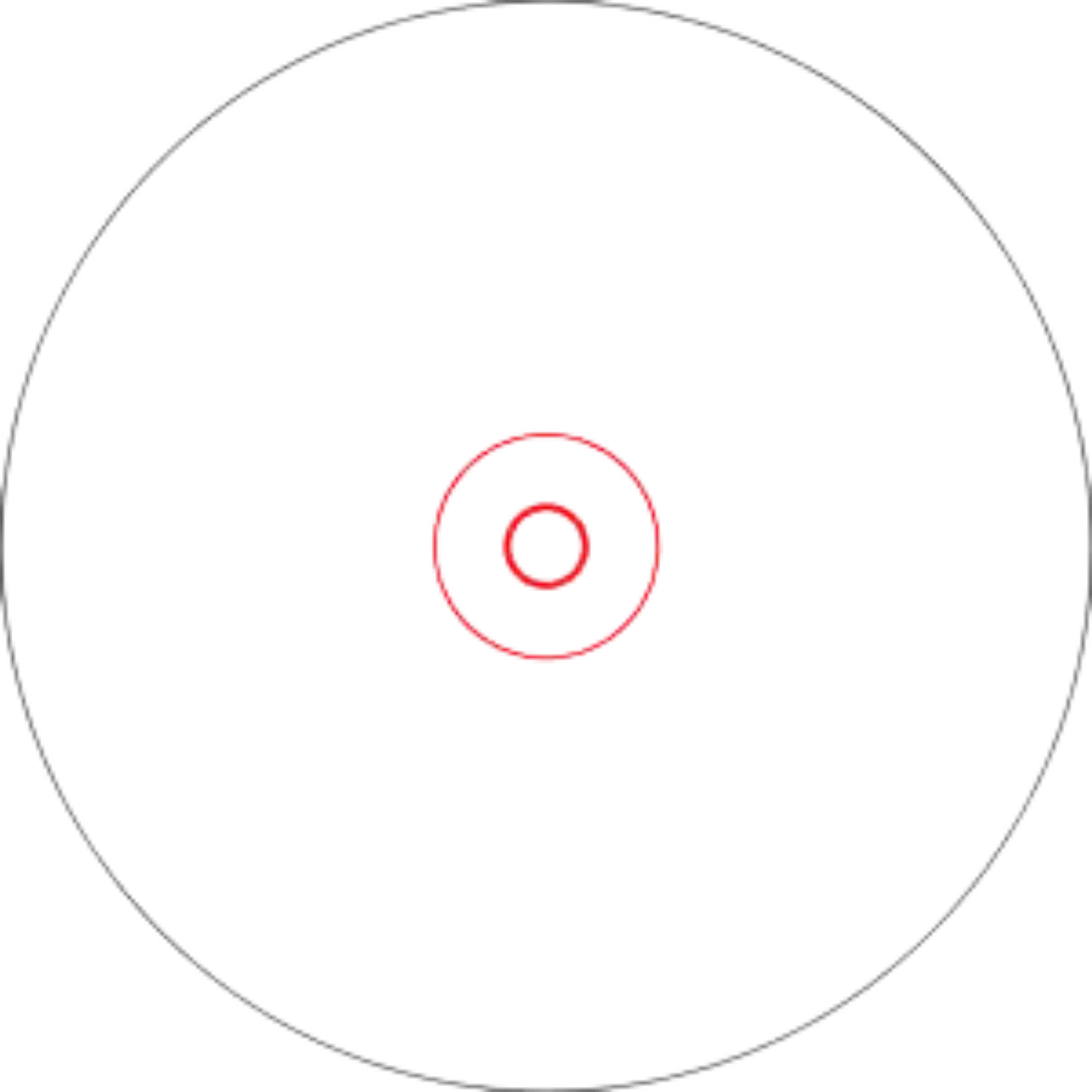Kreisförmiges Fadenkreuz mit zwei roten konzentrischen Ringen in der Mitte, typisch für das Vortex Spitfire AR Prismenvisier DRT MOA.