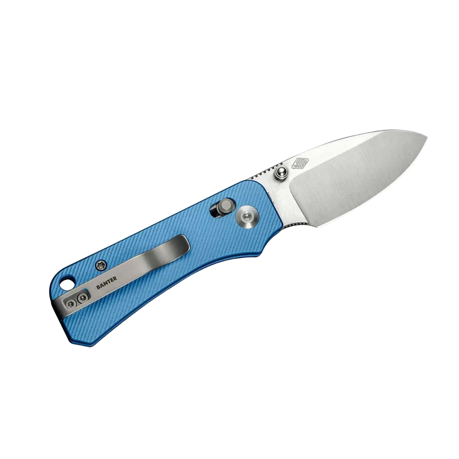 Klappmesser mit blauem Griff und silbernem Klipp , kleine kompakte silberne Klinge