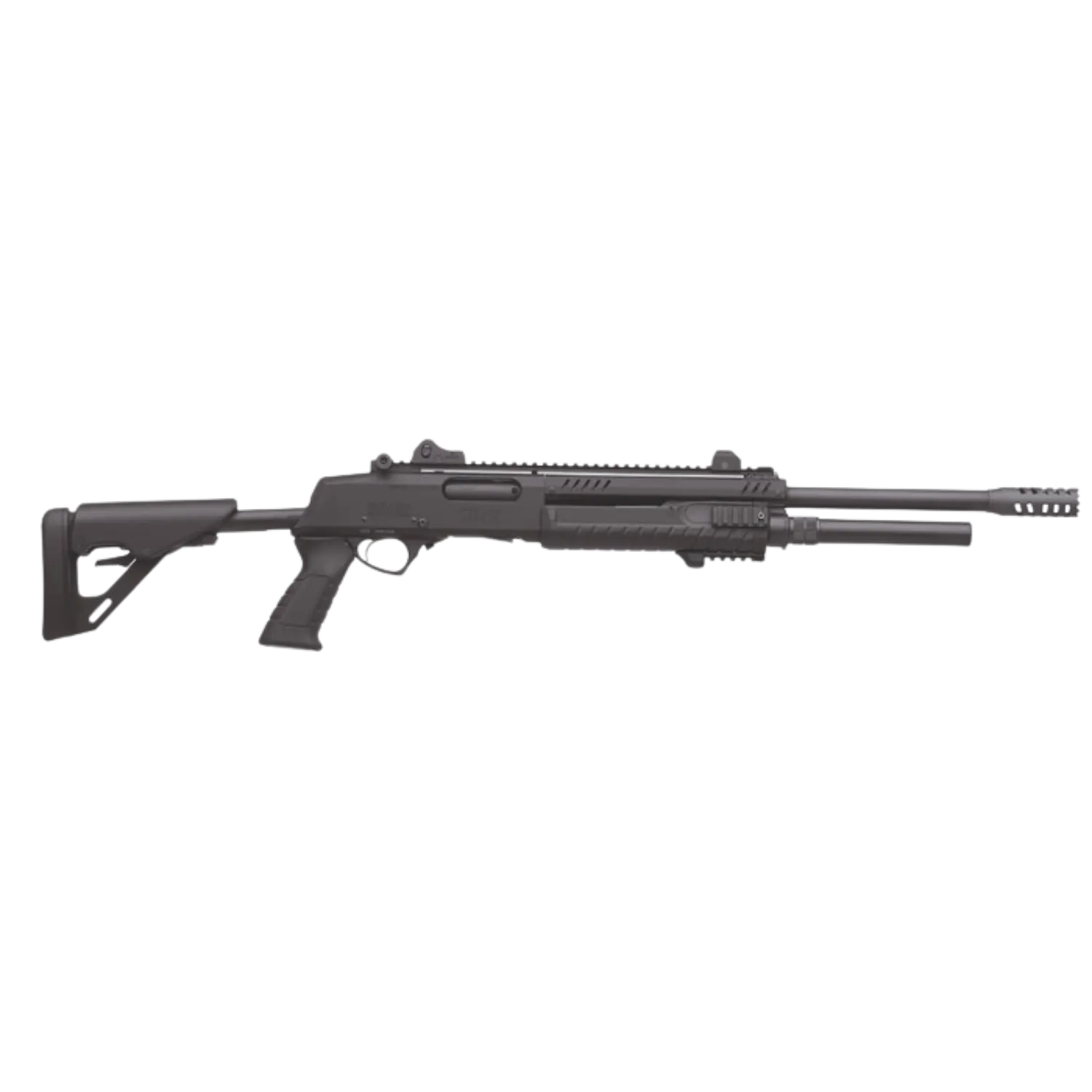 Fabarm STF12 Teleskopic Kaliber 12/76 Vorderschaftrepetierflinte 22" Moderne und schwarze Repetierflinte mit langem Lauf und Mündungsbremse