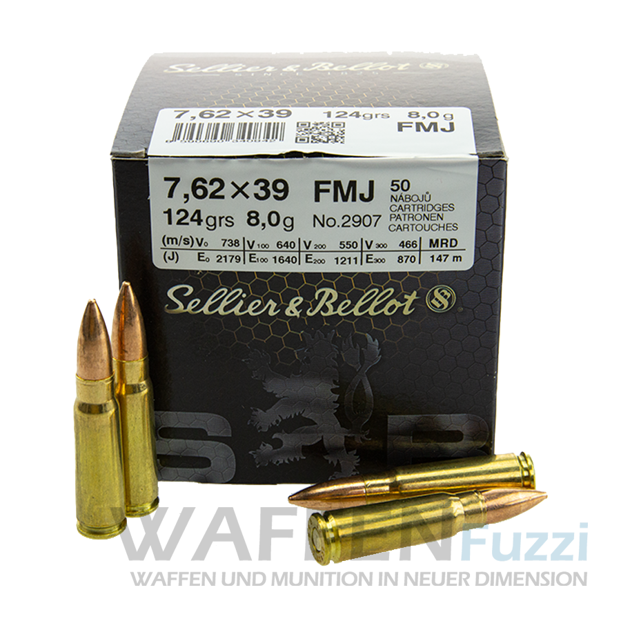 S&B 7,62x39 Vollmantel Büchsenpatronen 124gr. 50 Schuss S&B 7,62x39 Vollmantel Büchsenpatronen 124gr. 50 Schuss