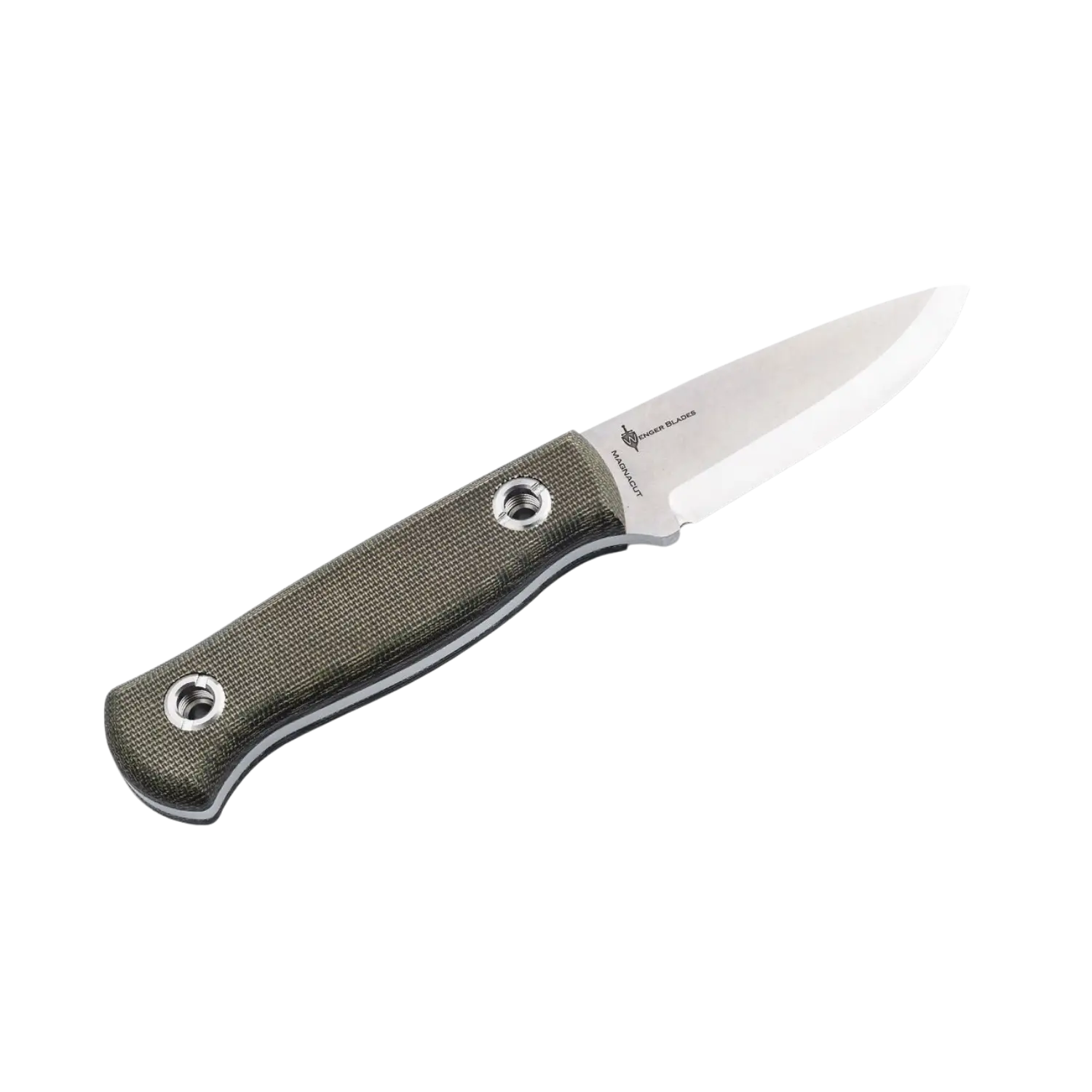 feststehendes Messer Böcker mit silberner Klinge und grünem, strukturiertem Griff mit runder Metallöse am Griffende