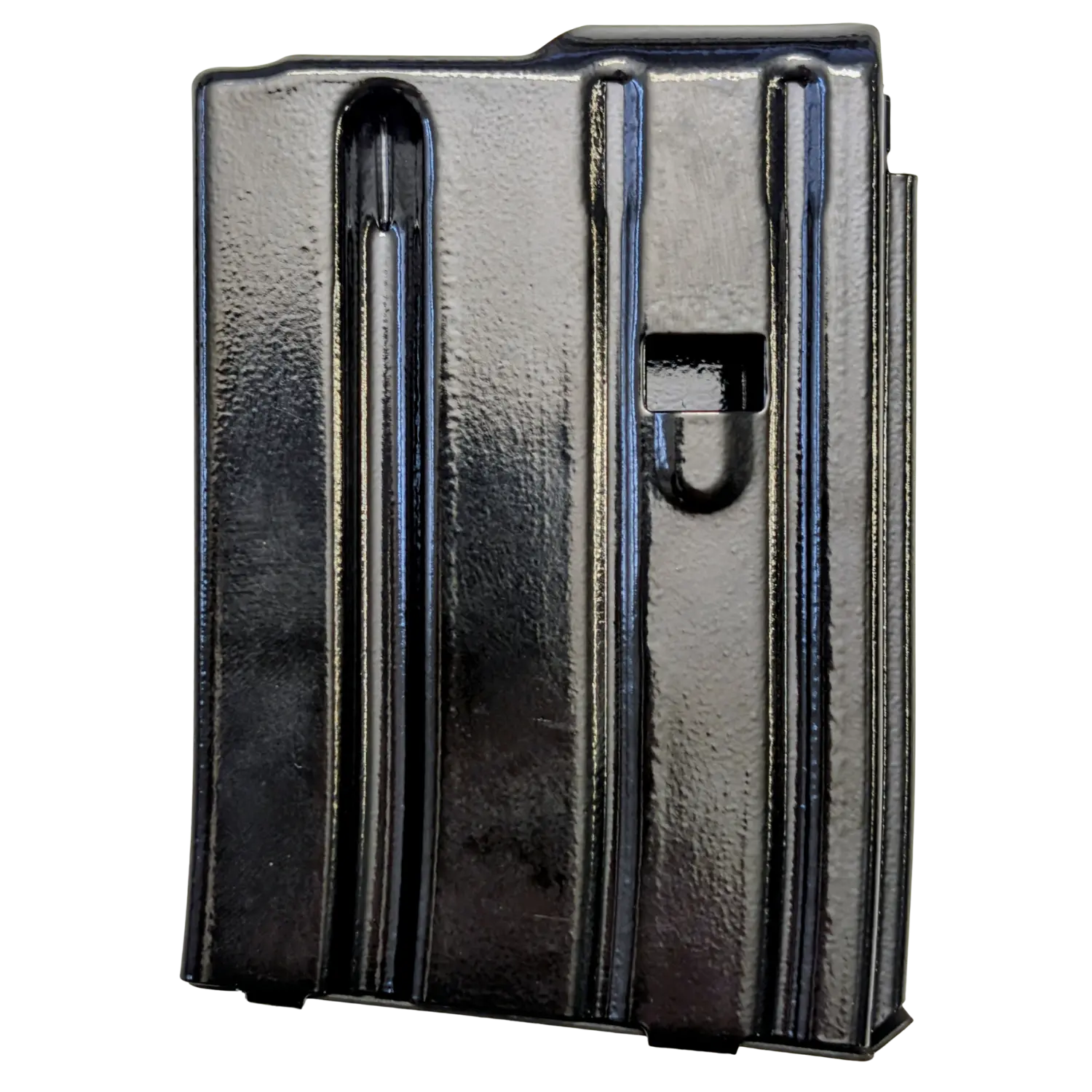 Schwarzes Metallmagazin mit drei vertikalen Rillen, rechteckiger Form, für CZ BREN Kaliber .223 Rem.