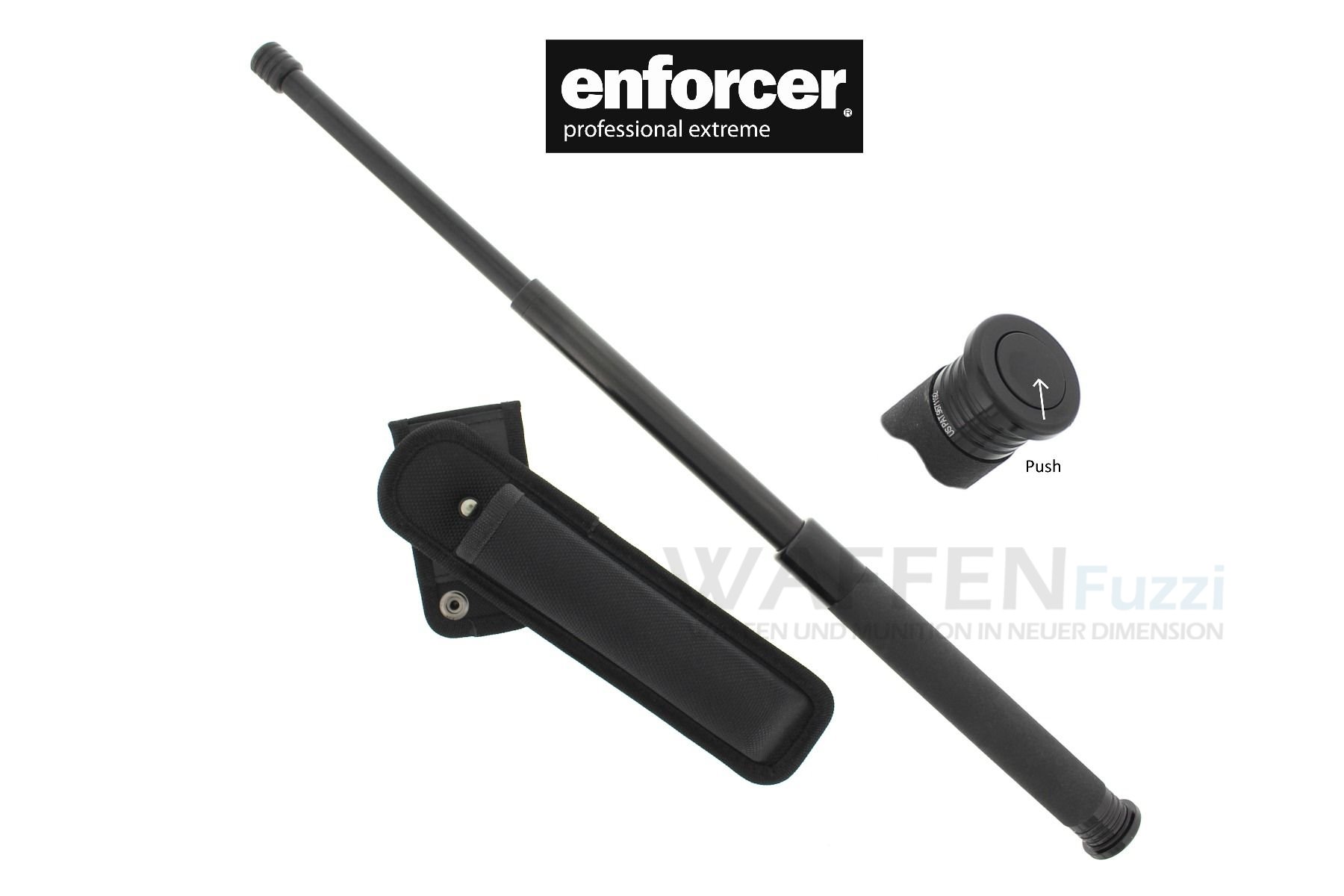 21-Zoll-Schlagstock-mit-Locking Stahlgehärtet und per Knopfdruck bedienbar. Enforcer 21 Zoll Schlagstock + 360 Grad Holster
