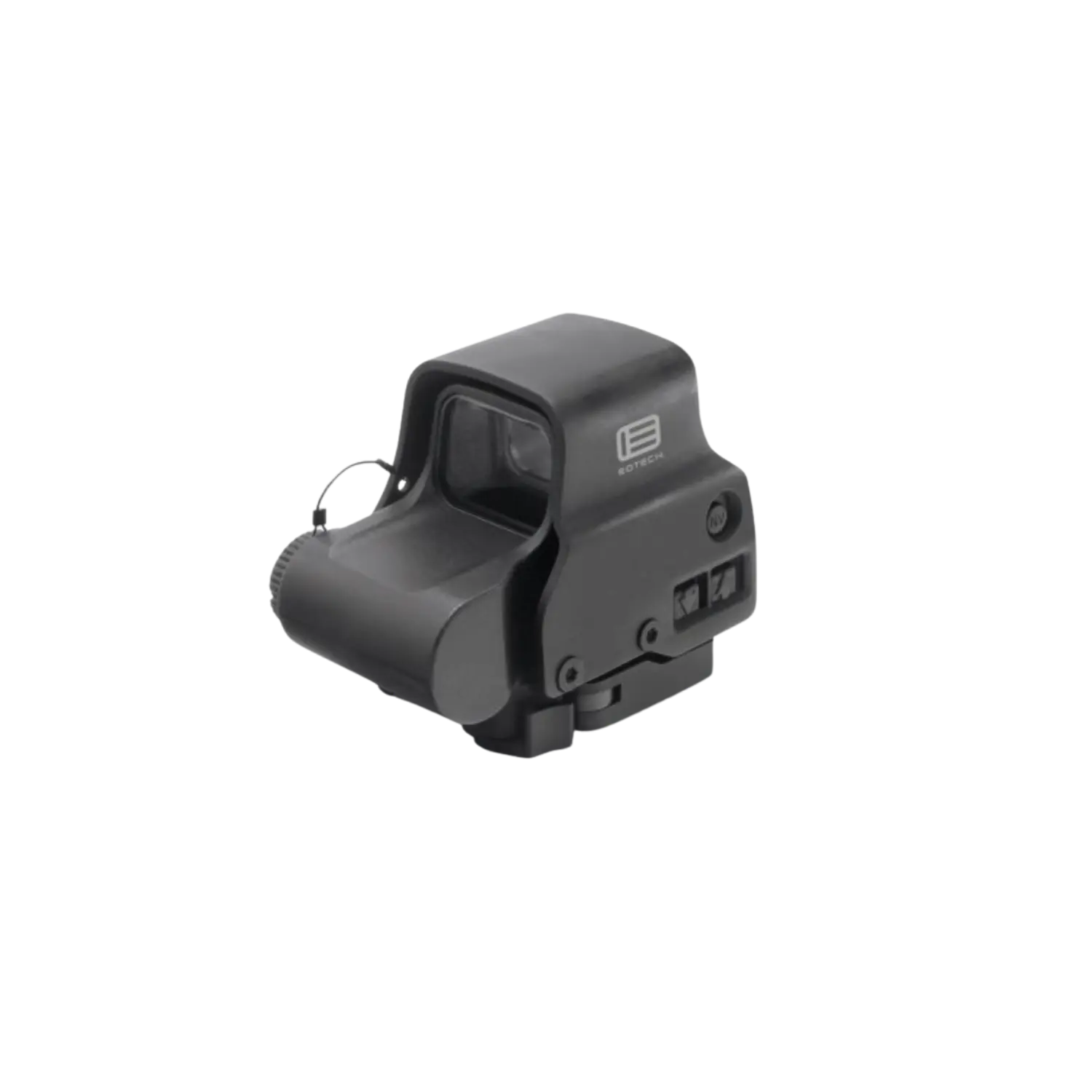 Schwarzes Eotech EXPS3-2 holografisches Visier mit rechteckigem Sichtfenster und Bedienelementen an der Seite.