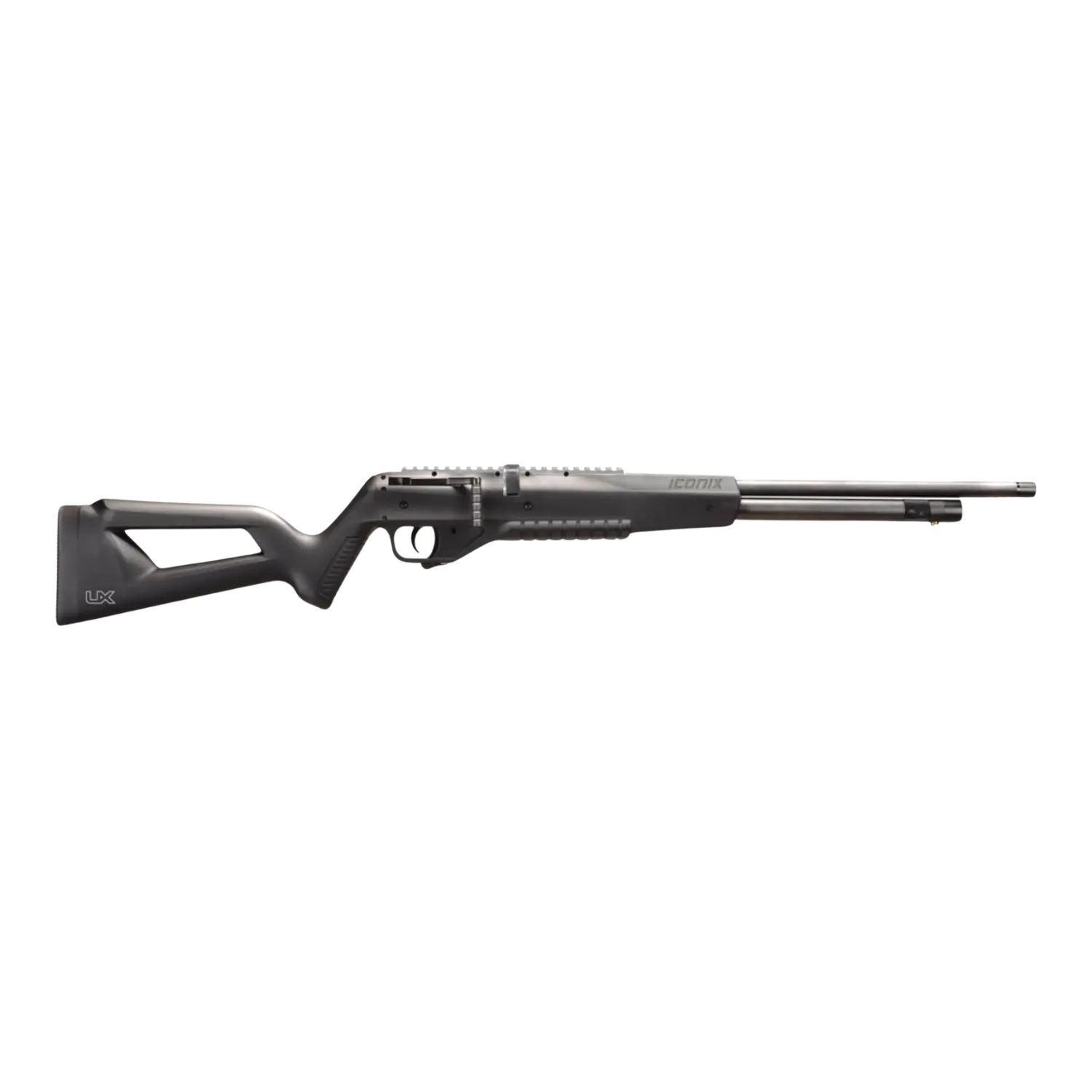 Umarex Iconix Luftgewehr, schwarz, rechtsseitige Ansicht, mit geradem Lauf und ergonomischem Schaft.