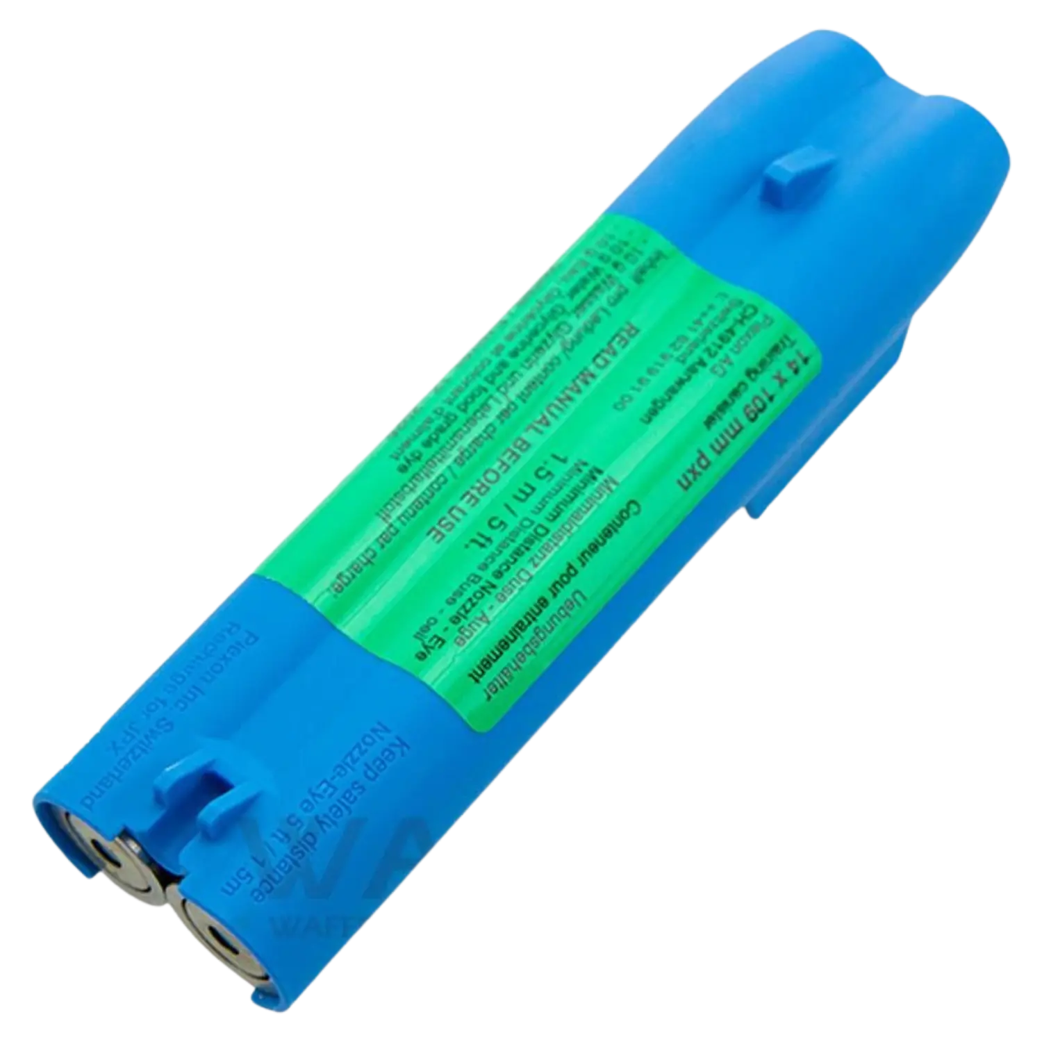 Trainingsmagazin Jet Protector JPX Blaues Trainingsmagazin für Jet Protector JPX Tierabwehrgerät mit grünem Warnhinweis und zwei sichtbaren Patronenöffnungen.
