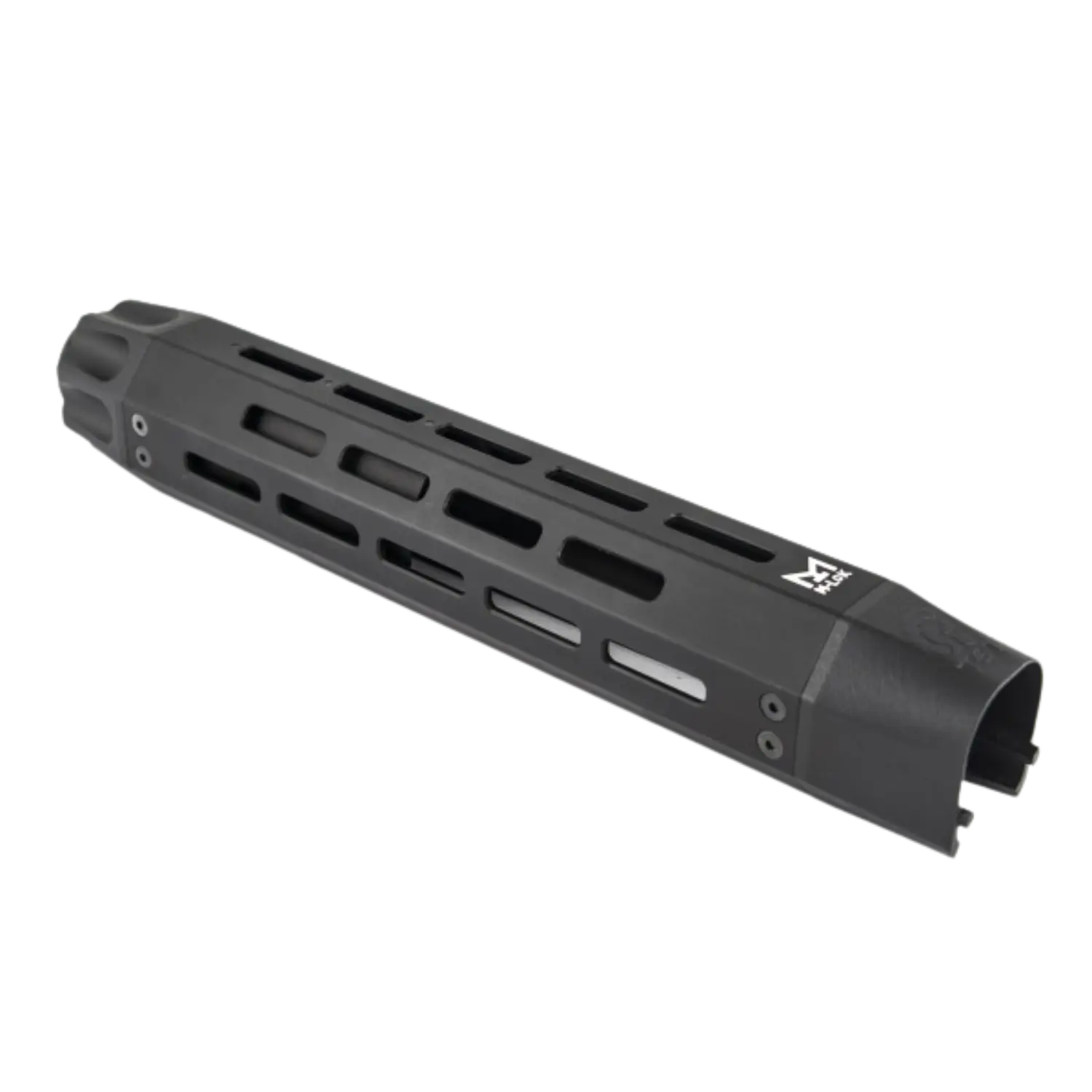 Toni System M-LOK Handschutz für Beretta 1301 und A400 Schwarzer Handschutz für Beretta Flinten mit rechteckigen Lüftungsöffnungen und seitlichem Logo.