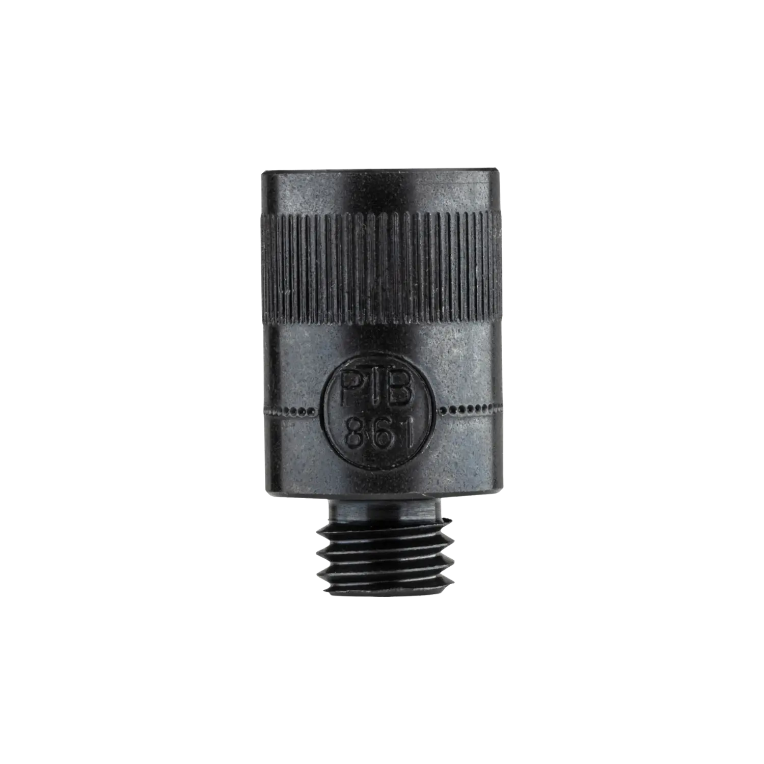 Abschussbecher Röhm RG46 mit geriffeltem Oberteil und Schraubgewinde unten, geprägt mit 'PTB 861'.