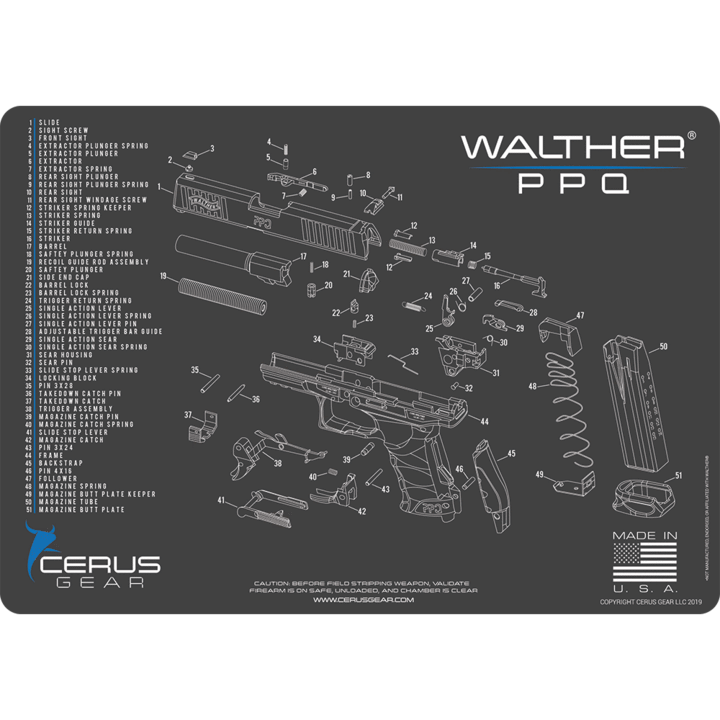 Kurzwaffenmatte Walther PPQ Schwarz SCHEMATIC MAT