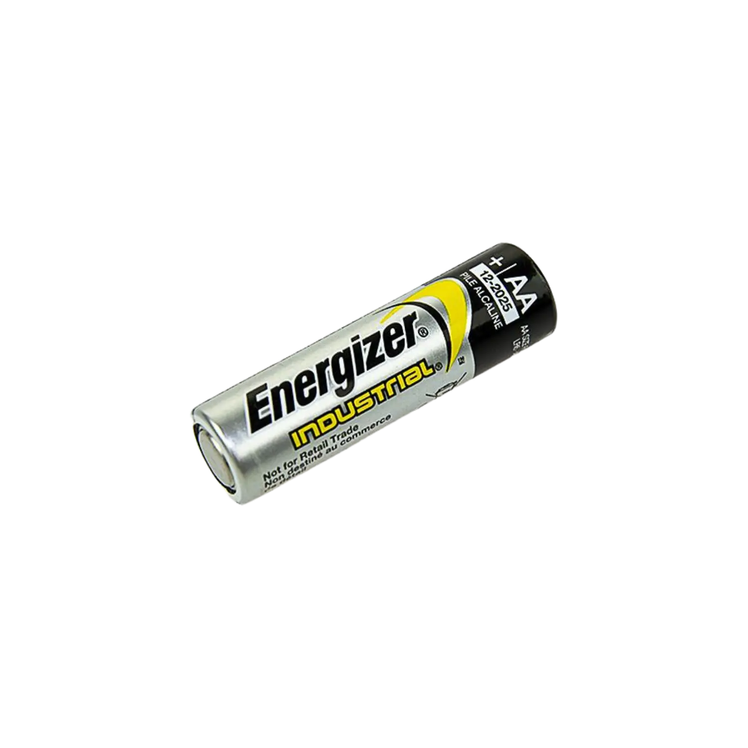 Energizer Industrial AA-Batterie, zylindrische Form, silberne und schwarze Oberfläche, mit der Aufschrift 'Energizer' und 'Industrial'.