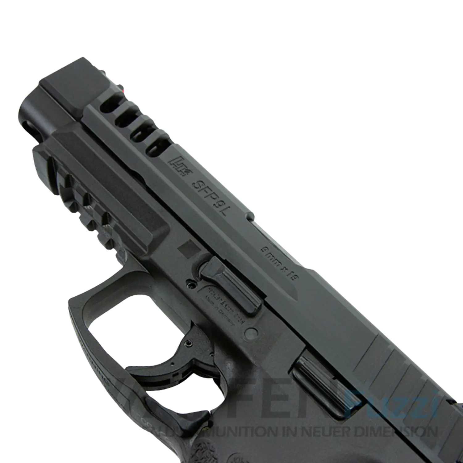 HK SFP9L-SF Kaliber 9mm Luger Schwarze Pistole Heckler & Koch SFP9 L mit Laufentlüftungen und Abzugsbügel aus Polymer