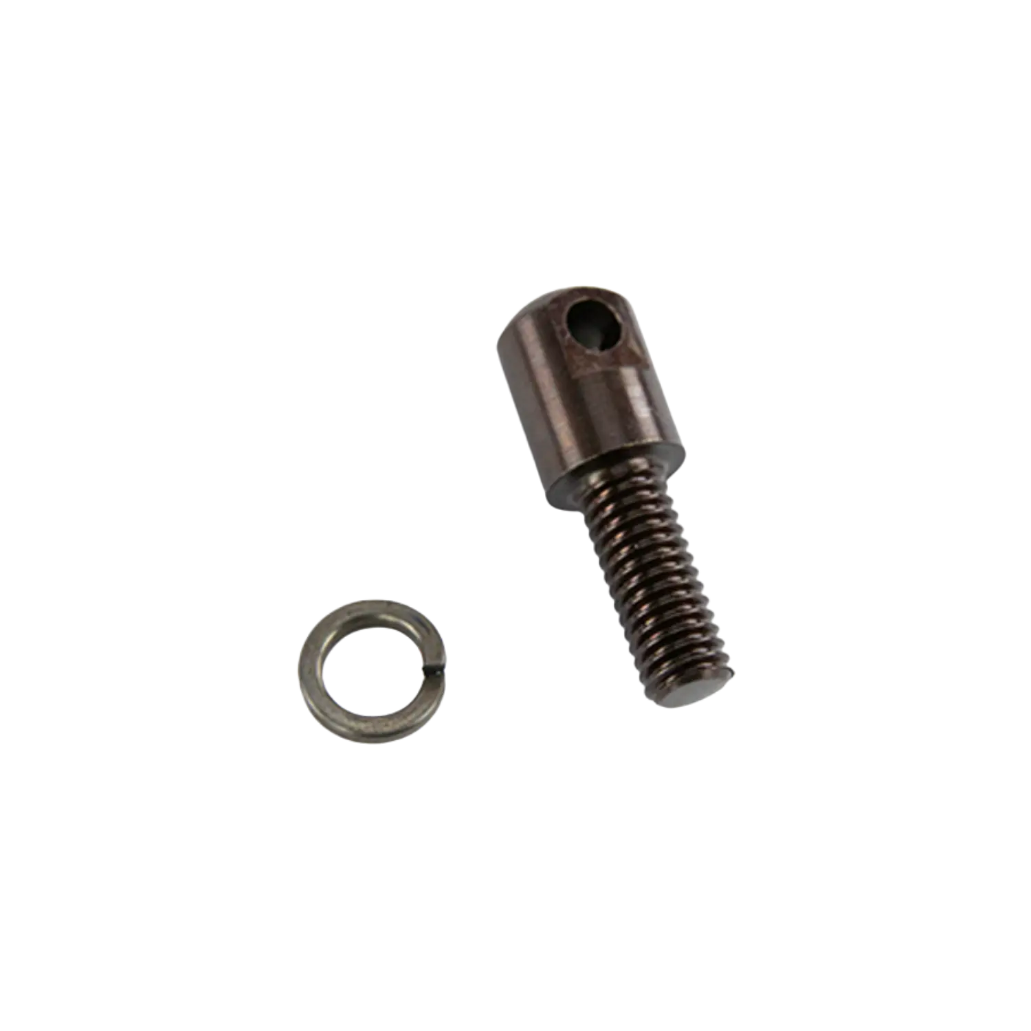 Riemenöse / Schafthalteschraube für Weihrauch HW100 Metallische Schafthalteschraube mit Gewinde und Loch sowie eine kleine, runde Metallfeder.