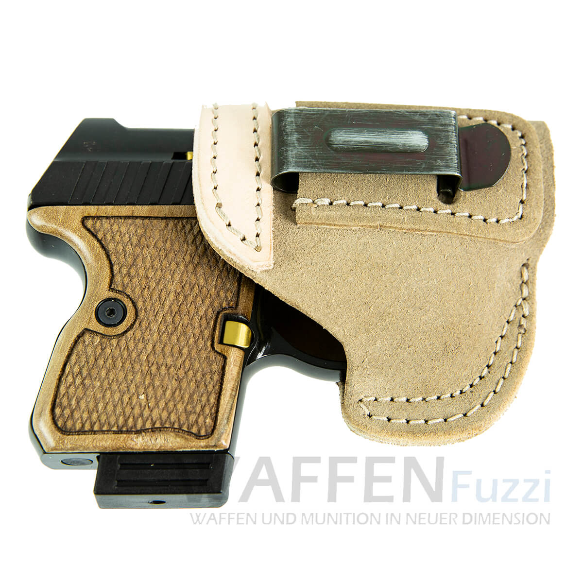 Holster-Natur-Steel-Eagle-mit-Clip Passendes Lederholster für Stahlpistole MWM Gillmann Steel Eagle mit Hosenclip
