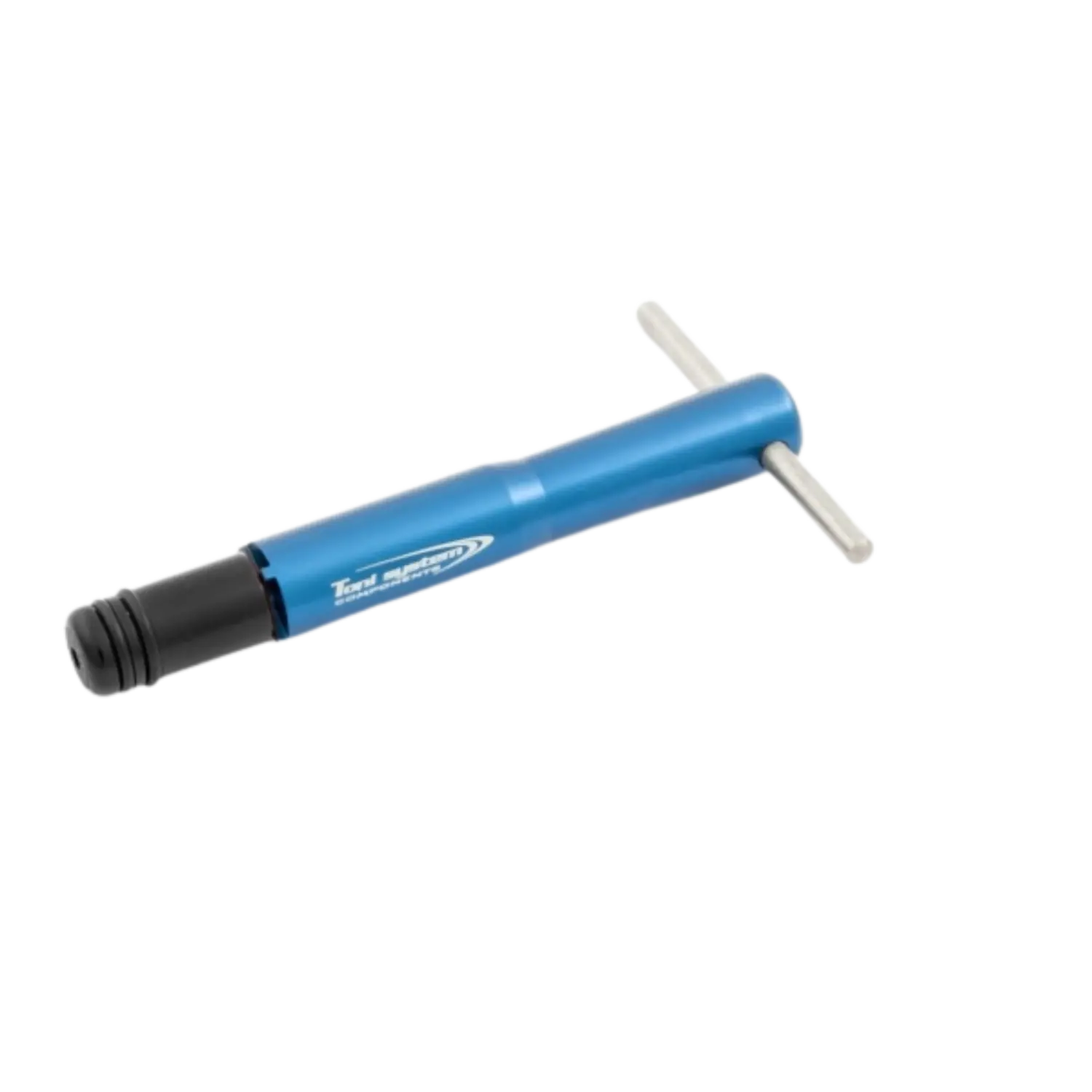 Blaues T-förmiges Werkzeug mit schwarzem Griffende, beschriftet mit 'Toni System' mit 90 mm Länge.