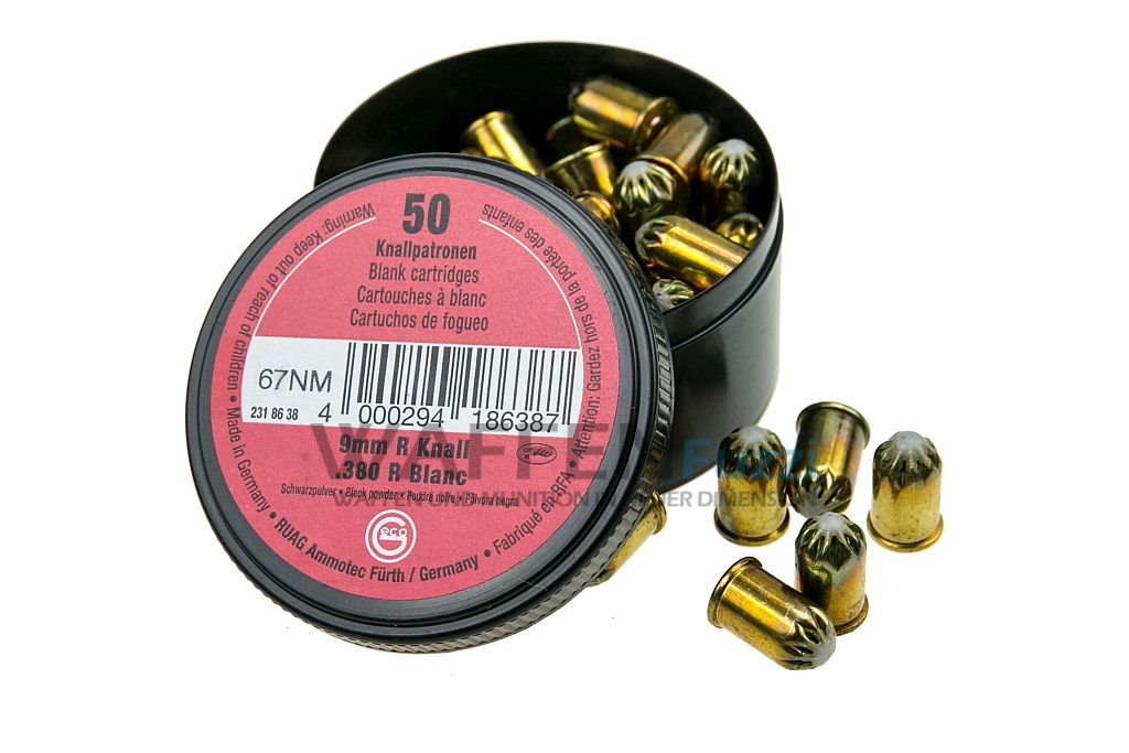 Geco-9mm-R-K-Schwarzpulverladung Geco Schwarzpuler Knallpatronen für Schreckschussrevolver 50 Schuss