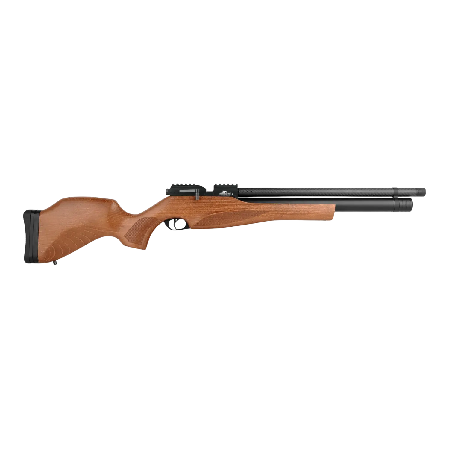 Diana Outlaw Gen2 Luftgewehr mit Holzschaft, zwei schwarze Luftbehälter, rechteckiger Abzug, glatte Oberfläche.