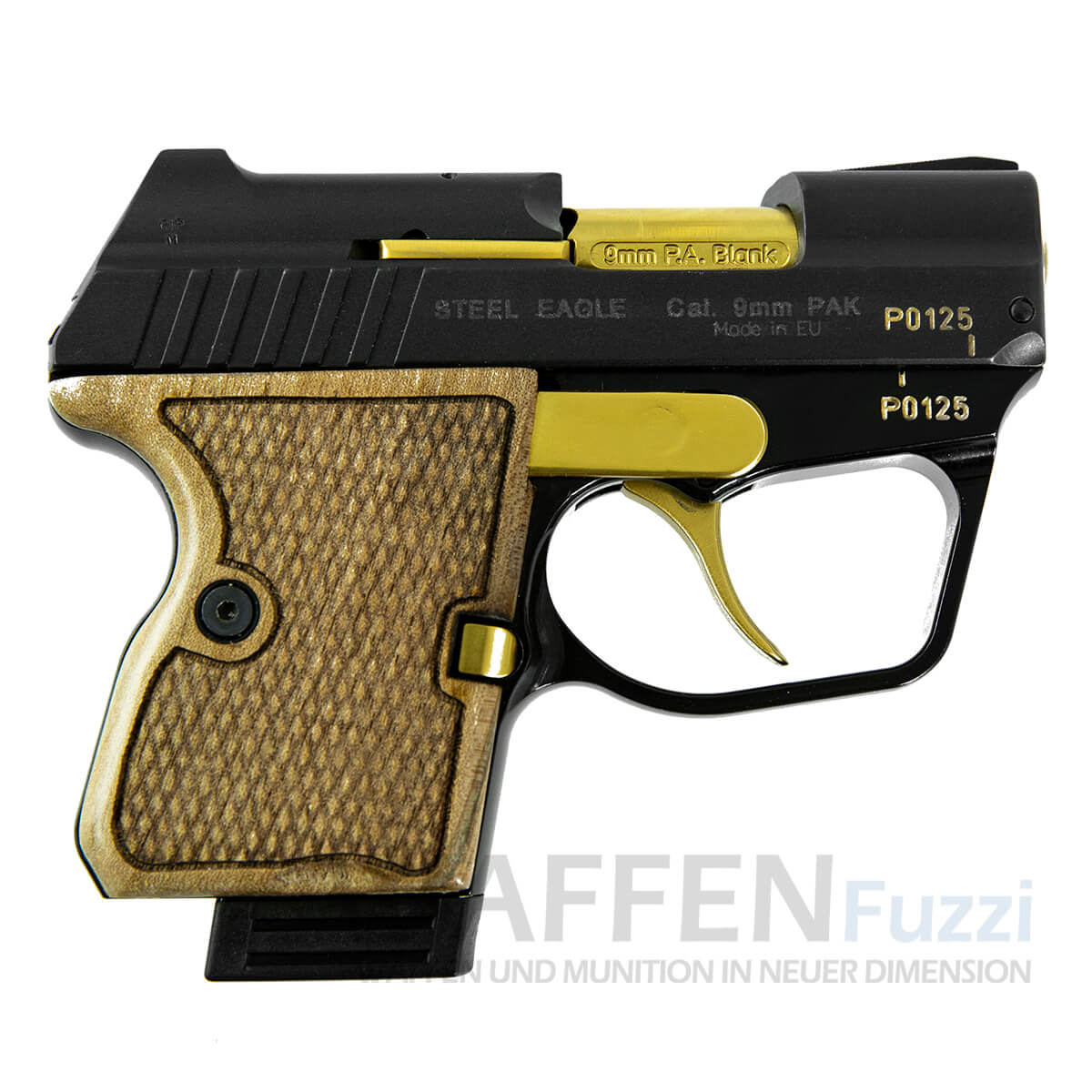 Steel-Eagle-Gold-CNC-Gefr-sst-Schreckschusswaffe-9mm-PAK Steel Eagle Gold Stahlpistole 9mm P.Knall 6 Schuss Taschenpistole