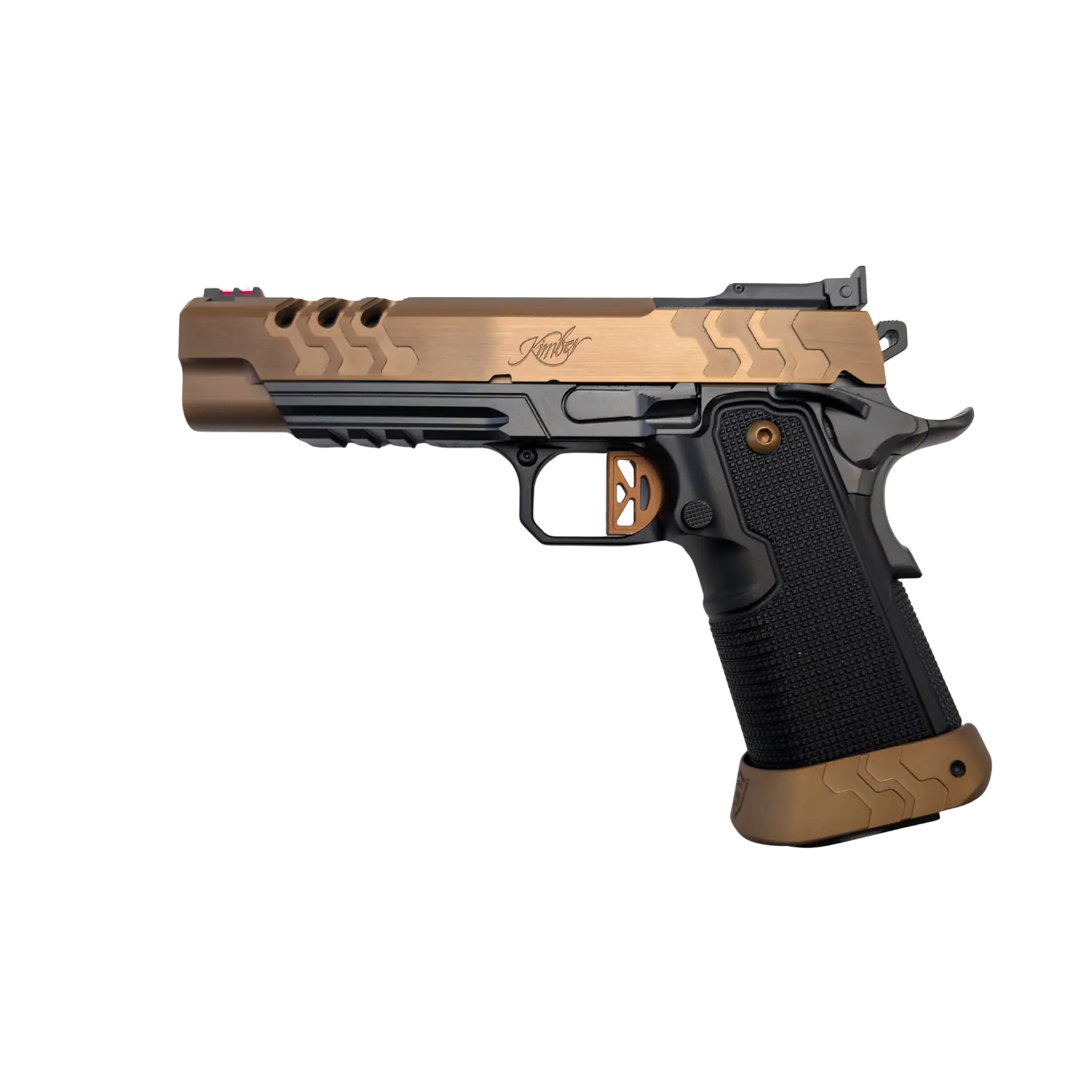 Kimber 2K11 Target OR Kaliber 9mm Luger 5" Kimber 2k11 Target OR von links gezeigt; Profil des Laufs, Schlitten und ergonomische Griffplatten sind gut zu erkennen.