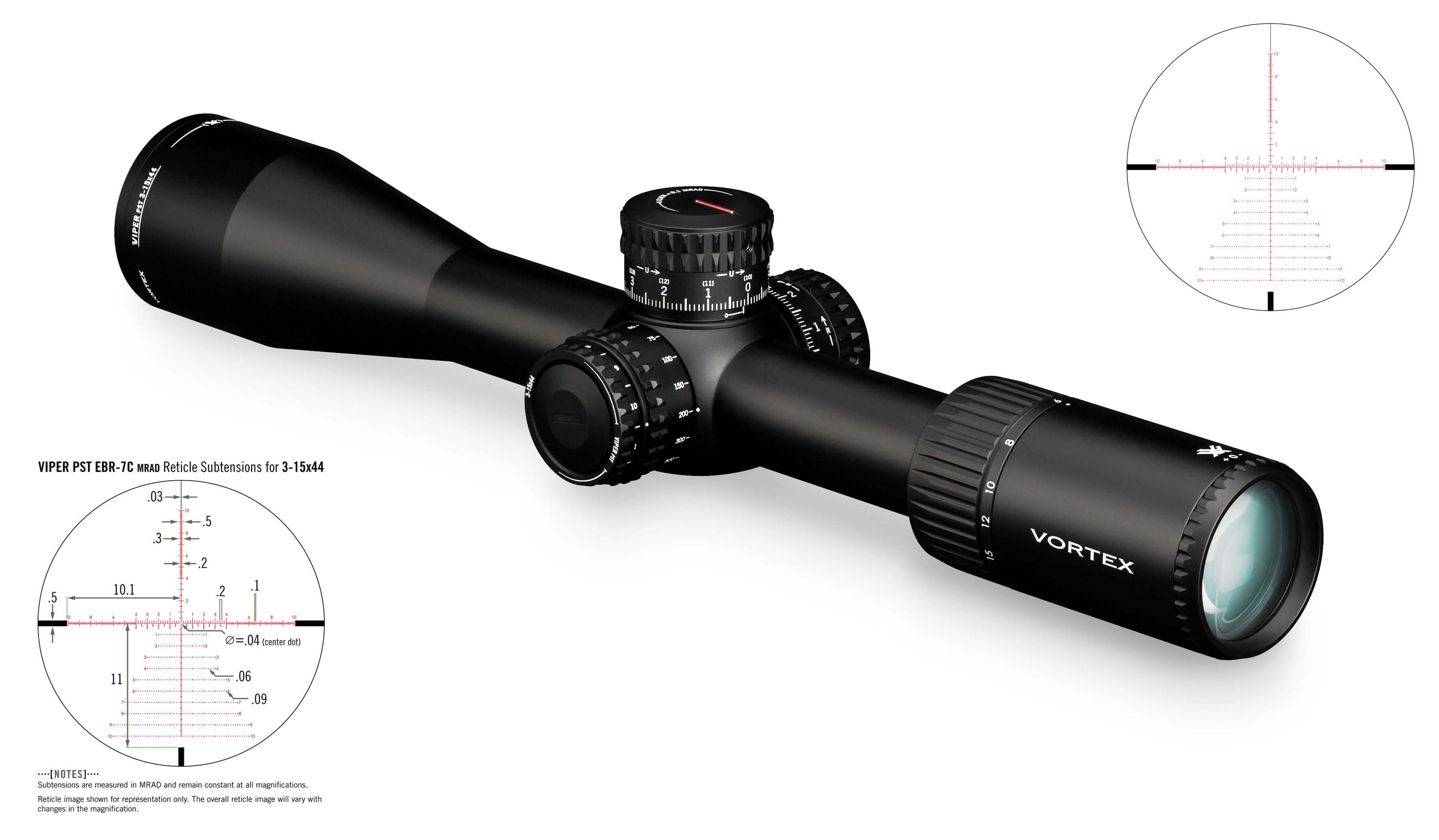 Vortex Zielfernrohr Viper PST Gen II 3-15x44 MRAD FFP EBR-7C