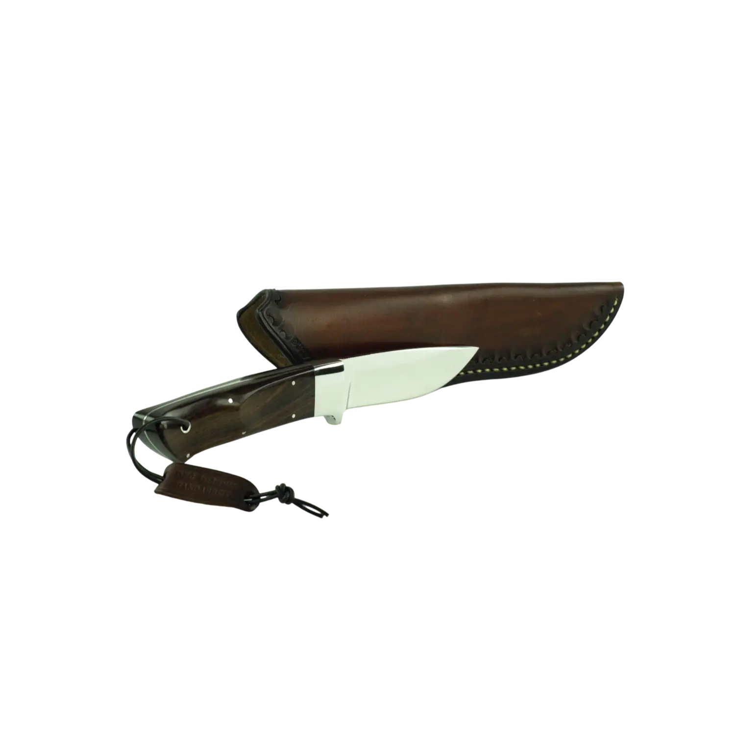 DNC Hubertus Jagdmesser mit braunem Holzgriff und Klinge aus Edelstahl, in brauner Lederscheide.