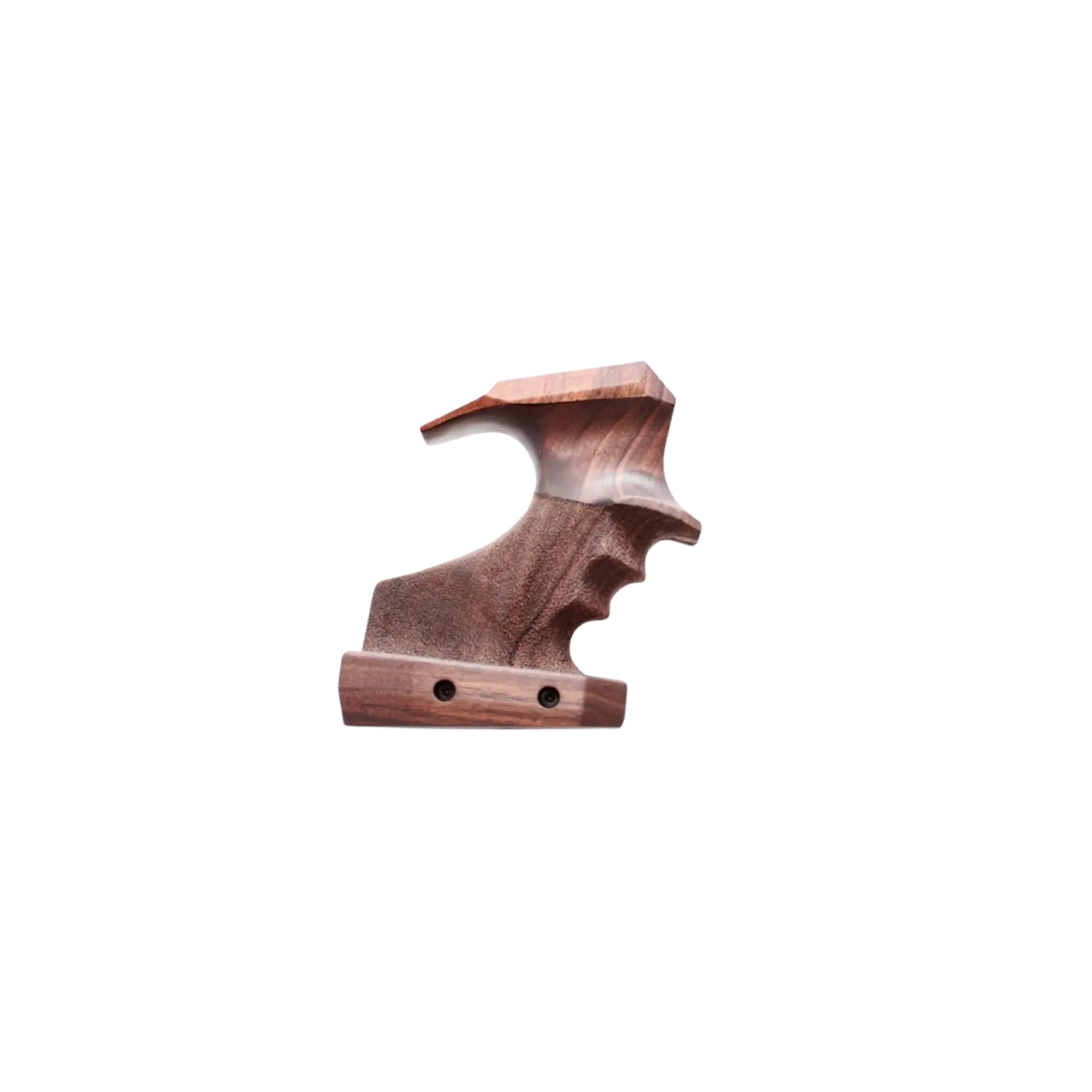 Walther 3D Formgriff aus Nussbaumholz mit ergonomischer, konturierter Form und zwei Befestigungslöchern am unteren Ende