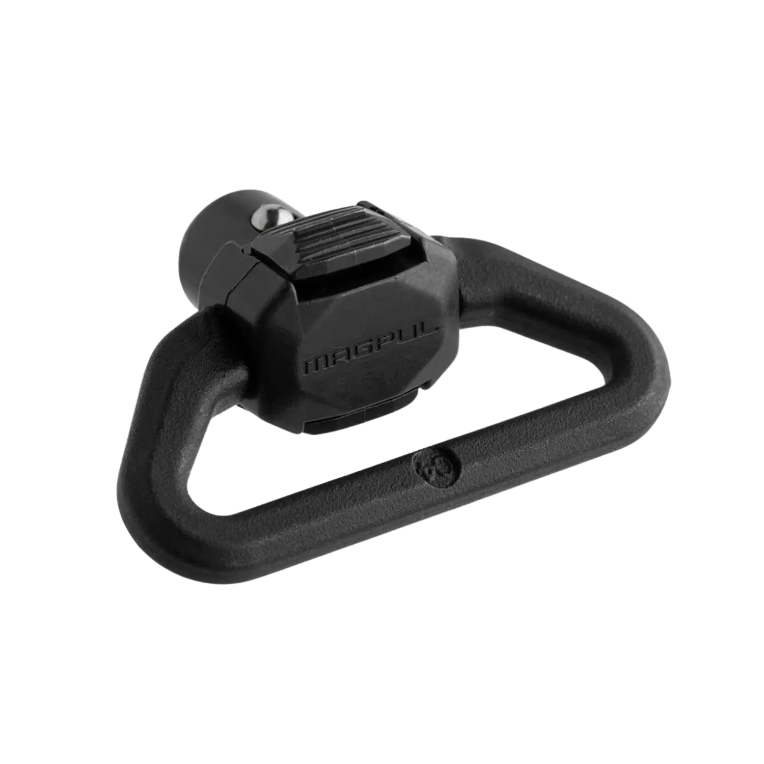 Schwarzer Magpul QDM Quick Disconnect Riemenbügel mit dreieckiger Form und zentralem Entriegelungsknopf