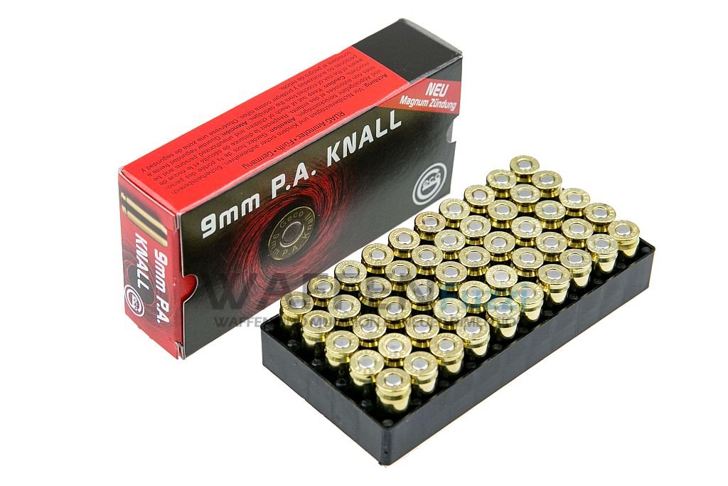 Geco-Platzpatronen-Kaliber-9mm-P-A-K-50-Schuss Geco Knallmunition für Schreckschusspistolen mit Magnumzündung
