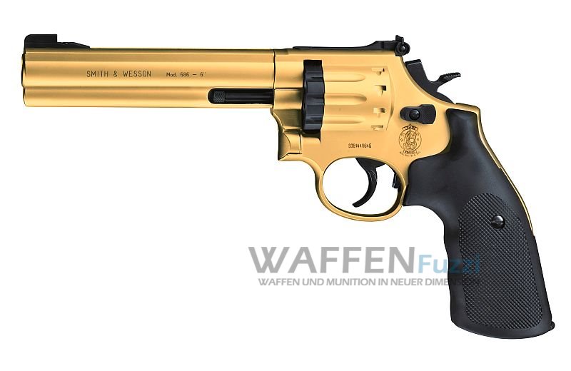 Smith-Wesson686-6_S-W-686-6Zoll_448-00-03 Smith & Wesson Mod. 686 Gold 6 Zoll CO2 Revolver 4,5 mm Diabolo Gebraucht-Wie Neu