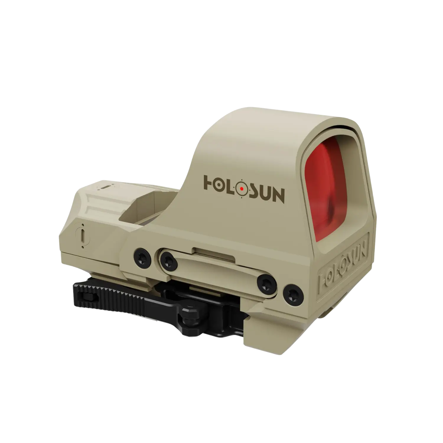 Holosun HS510C Reflexvisier in sandfarben mit rotem Sichtfenster und Montageschiene