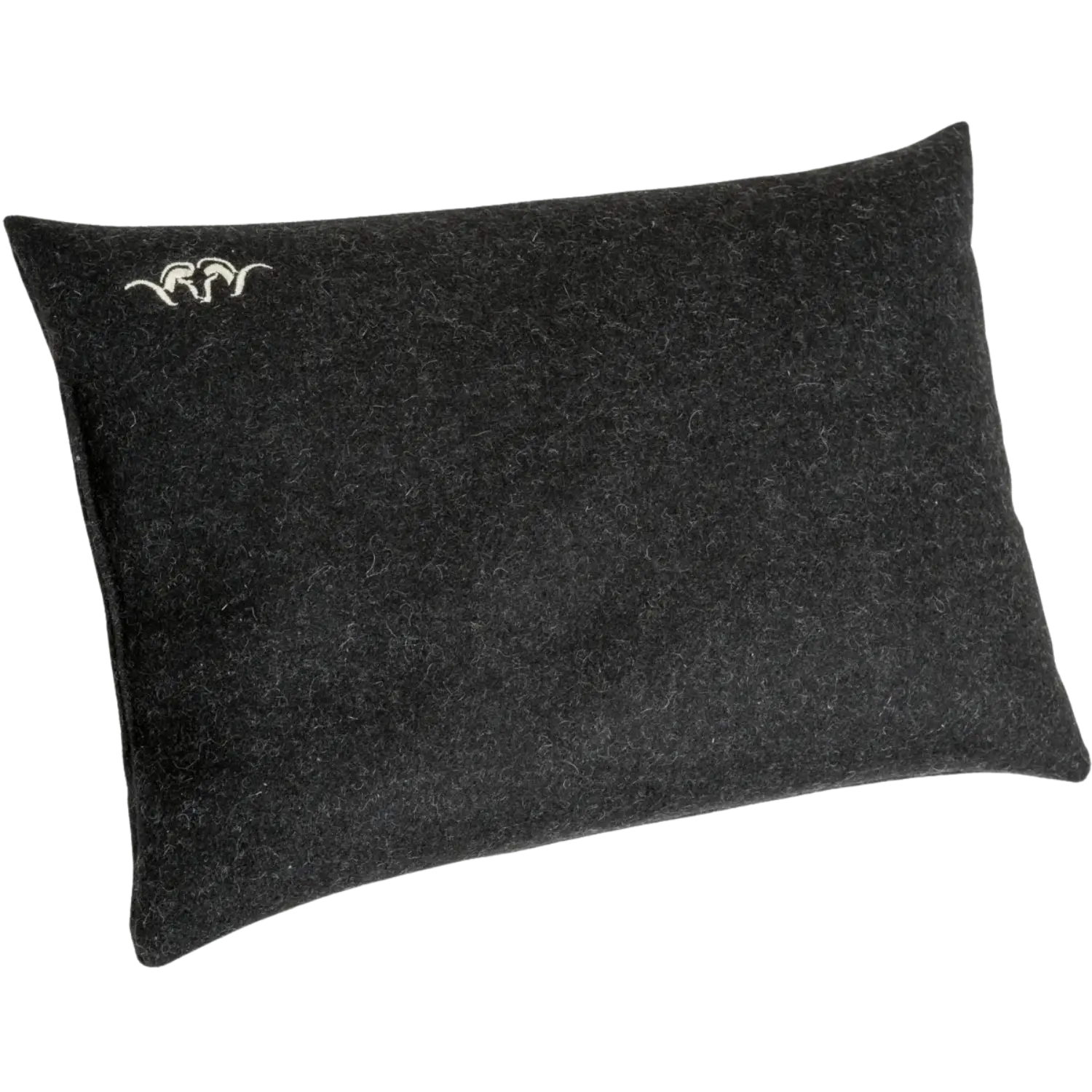 Großes anthrazitfarbenes Auflagekissen mit dezenter weißer Stickerei in der Ecke