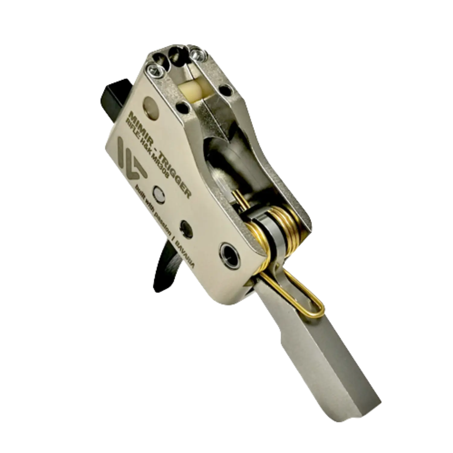 Matchabzug WPNTEC MIMIR für H&K MR308 Straight Curved WPNTEC MIMIR Matchabzug, silberner Metallabzug mit goldener Feder und Sicherungsstift, rechteckige Form, für präzises Schießen.