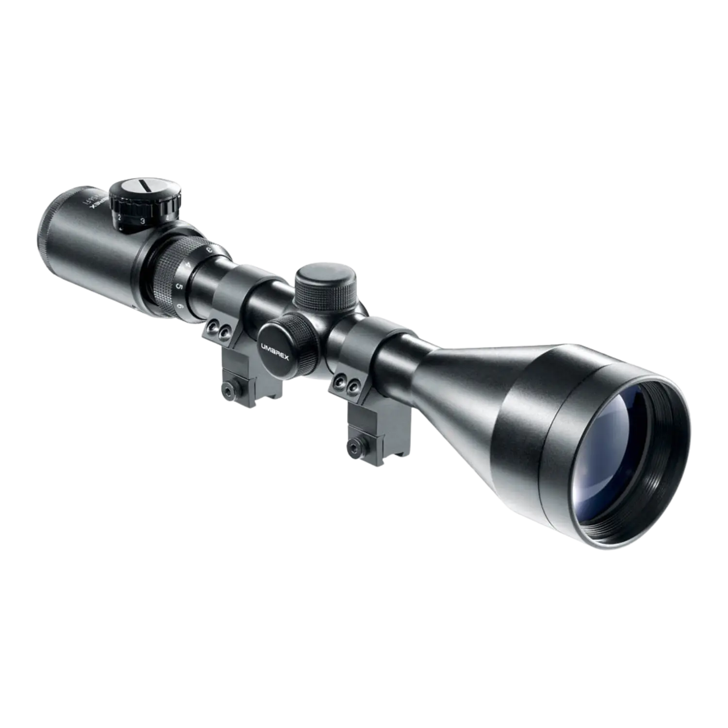 Umarex Zielfernrohr ZF4x32, schwarz, mit beleuchtetem Absehen, zwei Einstellrädern und Montagehalterung.