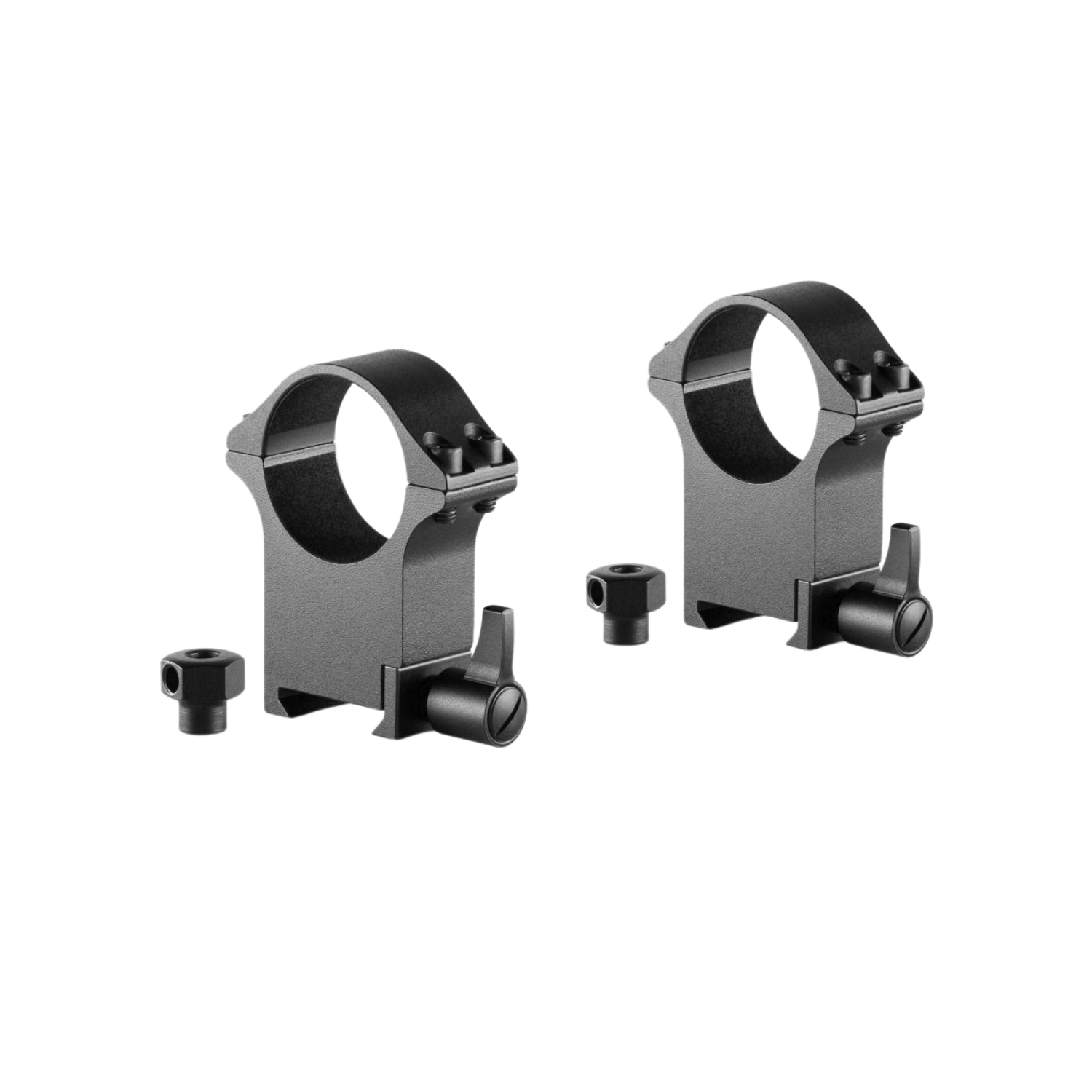 Hawke Professional Steel Ringmontagen Extra Hoch / 30mm Zwei schwarze Ringmontagen aus Präzisionsstahl, mit Halterungen und Schrauben, für Zielfernrohre.