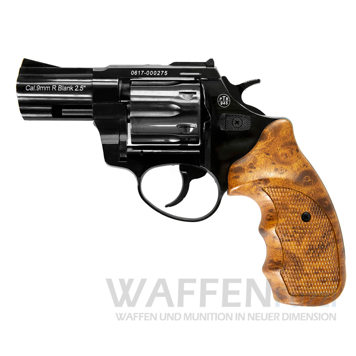 Zoraki-Glanzbr-nierter-Schreckschussrevolver-2-5-Zoll Atak Arms Zoraki R1 Hochglanz schwarz mit Holzgriffschalen 9mm R.K.