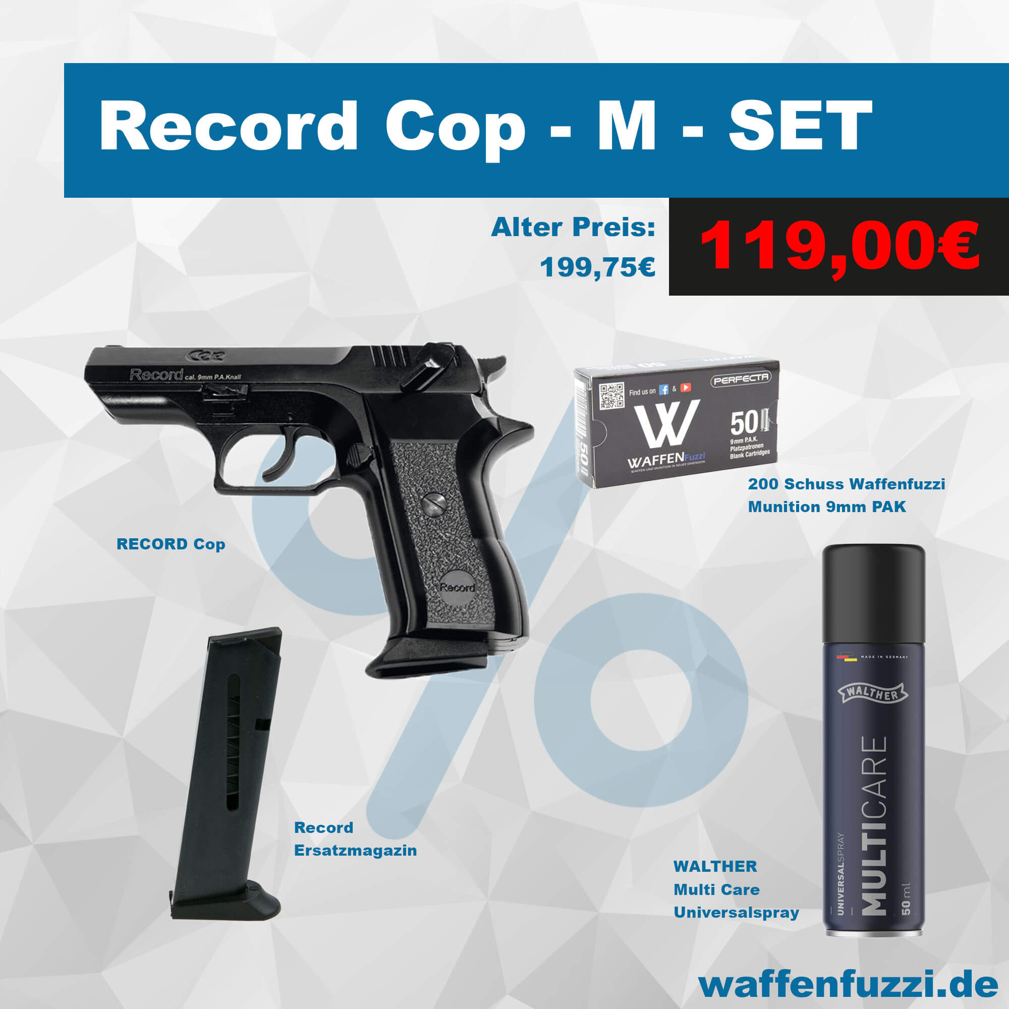 Schreckschuuwaffen-set Record Cop mit Ersatzmagazin