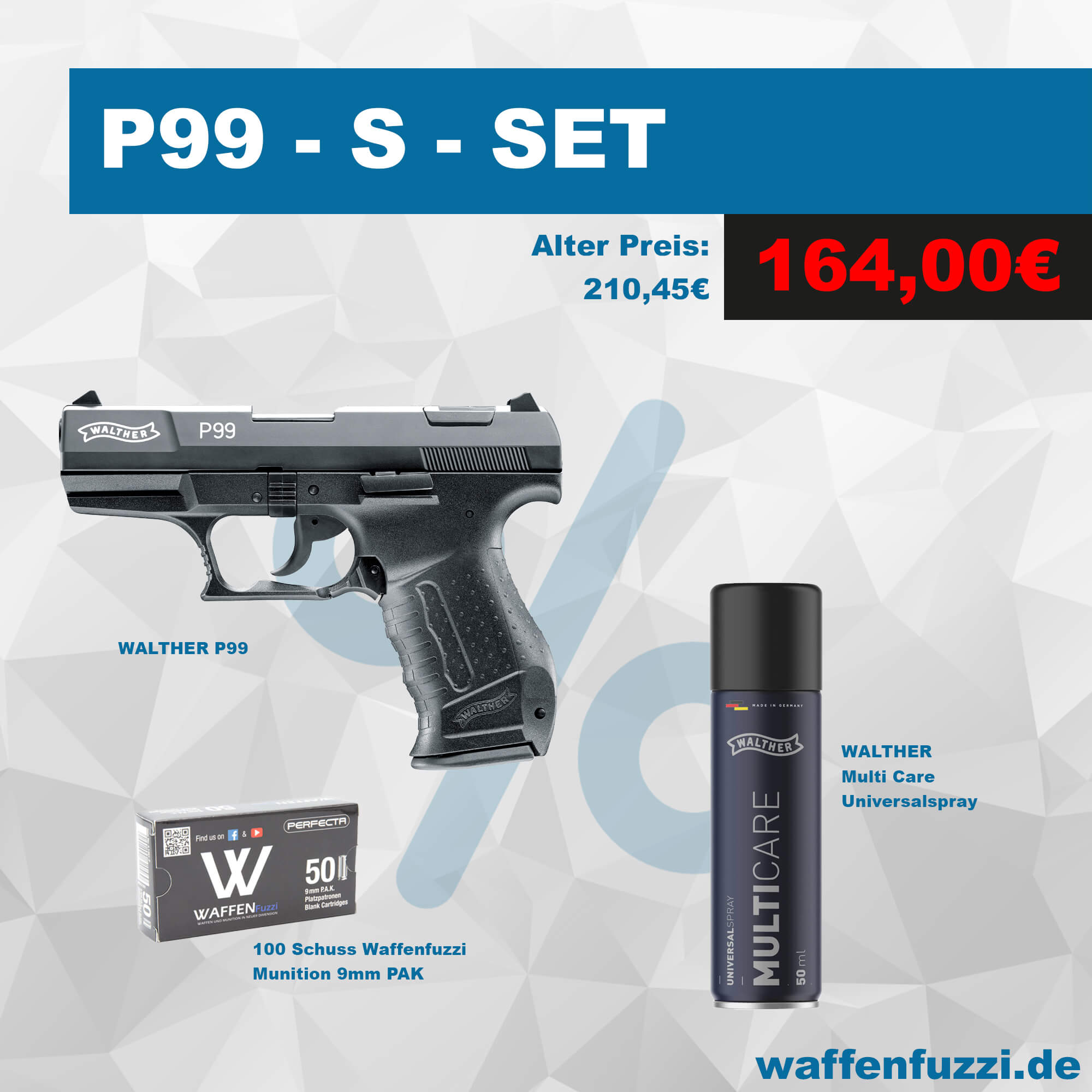 Walther P99 S Set inkl. 100 Schuss Munition + Pflegeöl bereits ab € 164