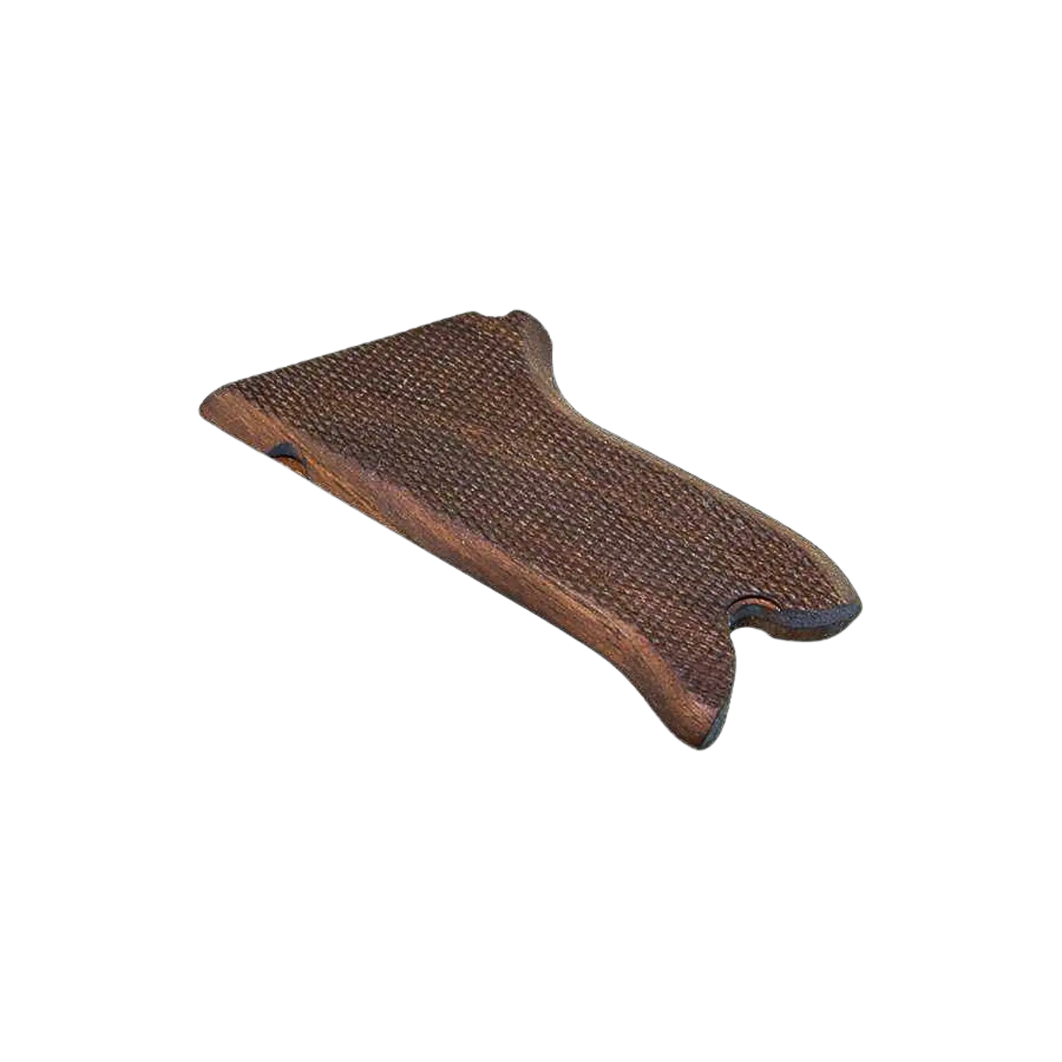 Holzgriffschale für Melcher P08 Schreckschuss, braun, mit rutschfester Struktur und ergonomischer Form.