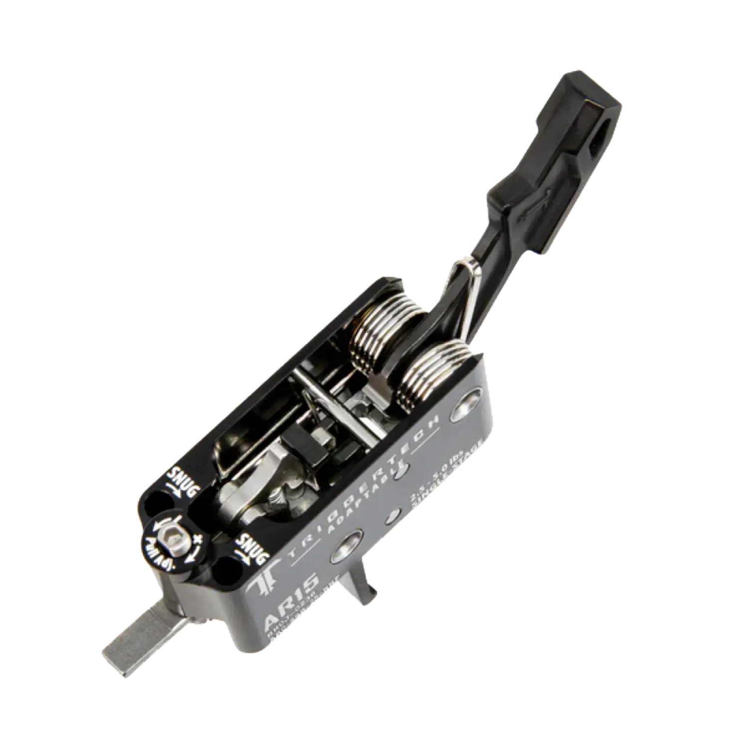 Schwarzer TriggerTech AR-15 Single-Stage Abzug mit sichtbaren Federn und Hebel