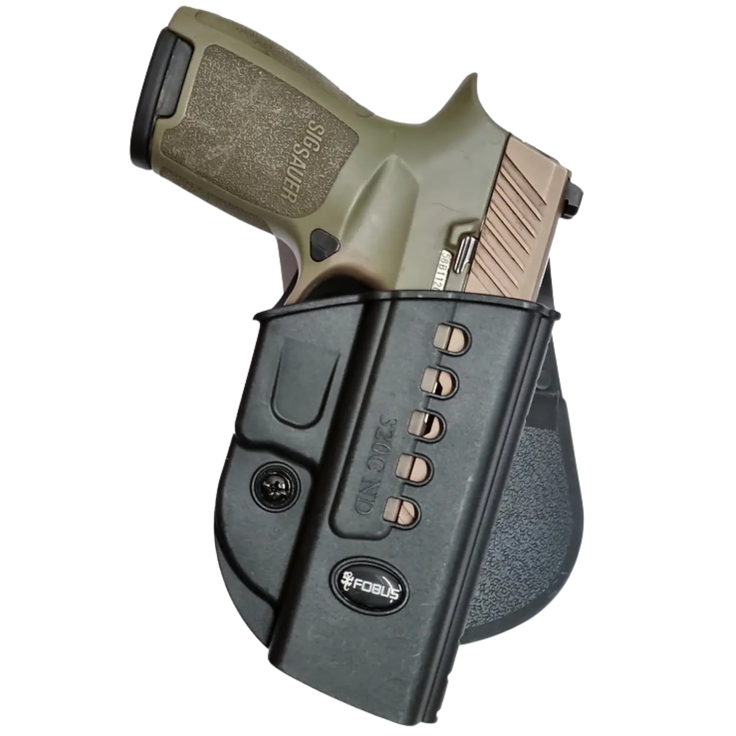 schwarzes Forbus Holster mit sichtbarem Logo und Modellnummer 320C ND RT.
