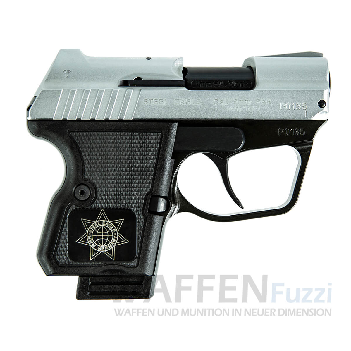 vernickelte-Steal-Eagle-kleine-Schreckschusspistole Stahl Schreckschusspistole Steel Eagle 9mm PAK Chrom