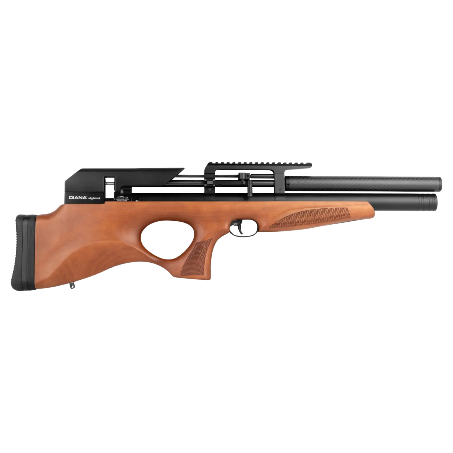 Diana Skyhawk Gen. 2 Luftgewehr, Holzschaft, schwarze Metallteile, seitlicher Druckknopf, Picatinny-Schiene.