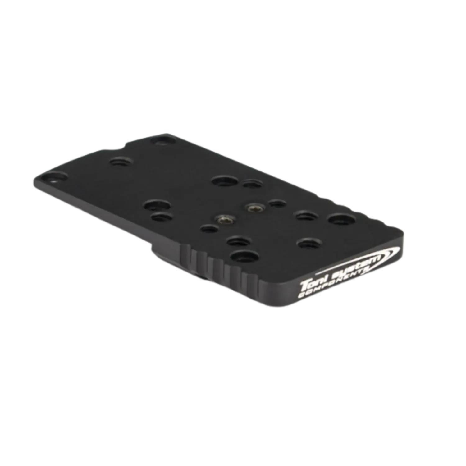 Toni System CZ 75 Shadow 2 Dovetail Montageplatten für Red Dot Sights Typ B Schwarze Montageplatte von Toni System mit mehreren Bohrungen und geriffeltem Rand für Reddots.