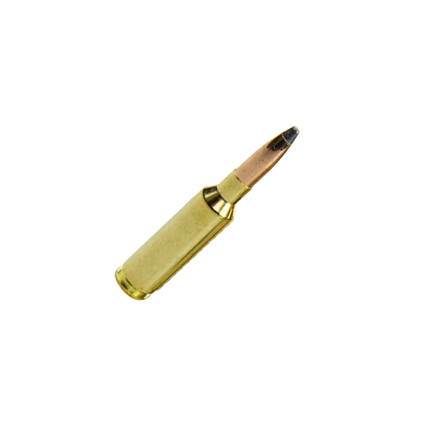 6,5 Creedmoor Patrone von Sellier & Bellot, zylindrische Form mit einer goldenen Hülse und einer spitzen, kupferfarbenen Geschossspitze.